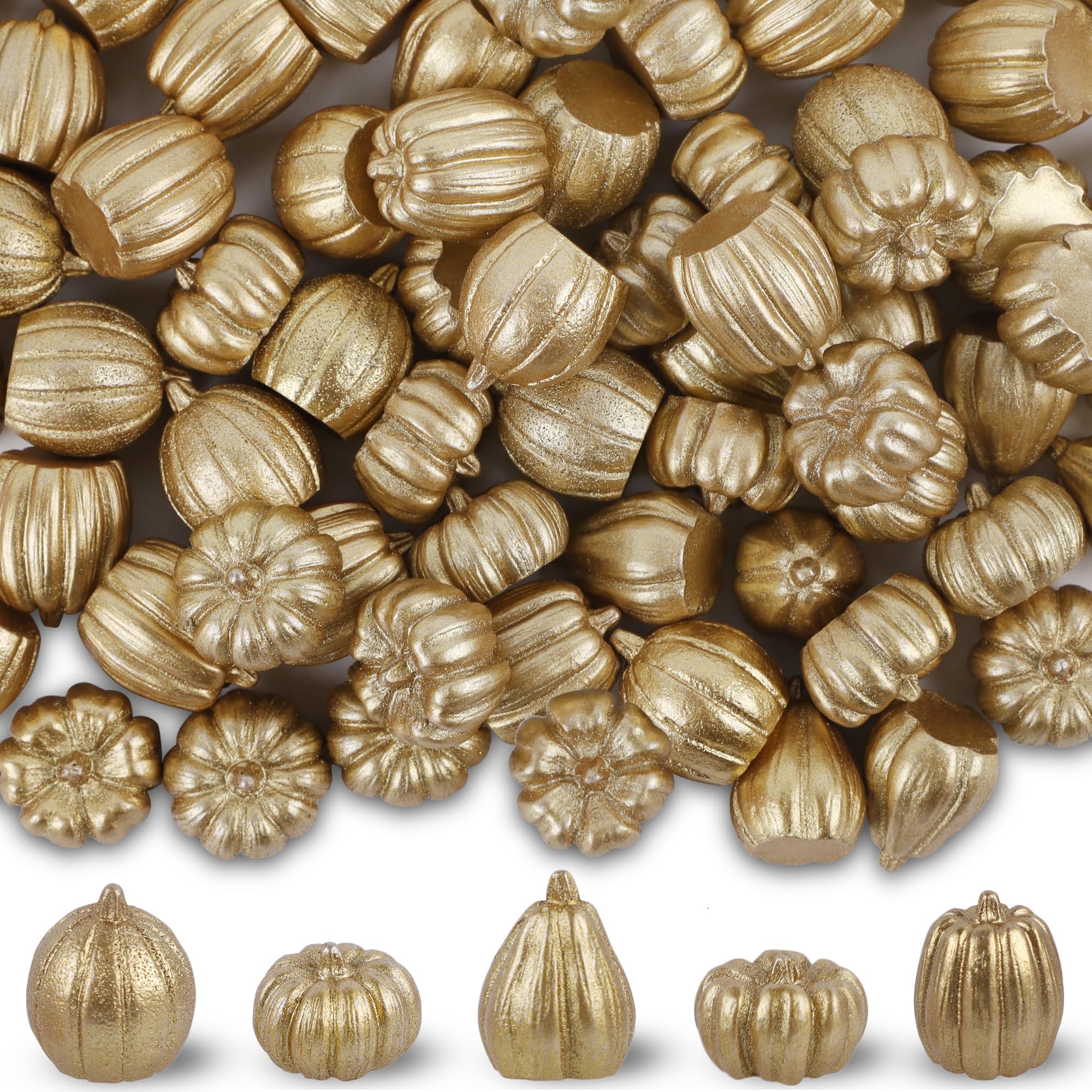 winemana Mini Pumpkins Fall Decorations- 80 Pack Small Fake Pumpkins for Decorating, Thanksgiving Table Centerpieces, Autumn Harvest Home Office Decor, DIY Crafts, Vase Bowls Basket & Fillers (Gold)-image-14