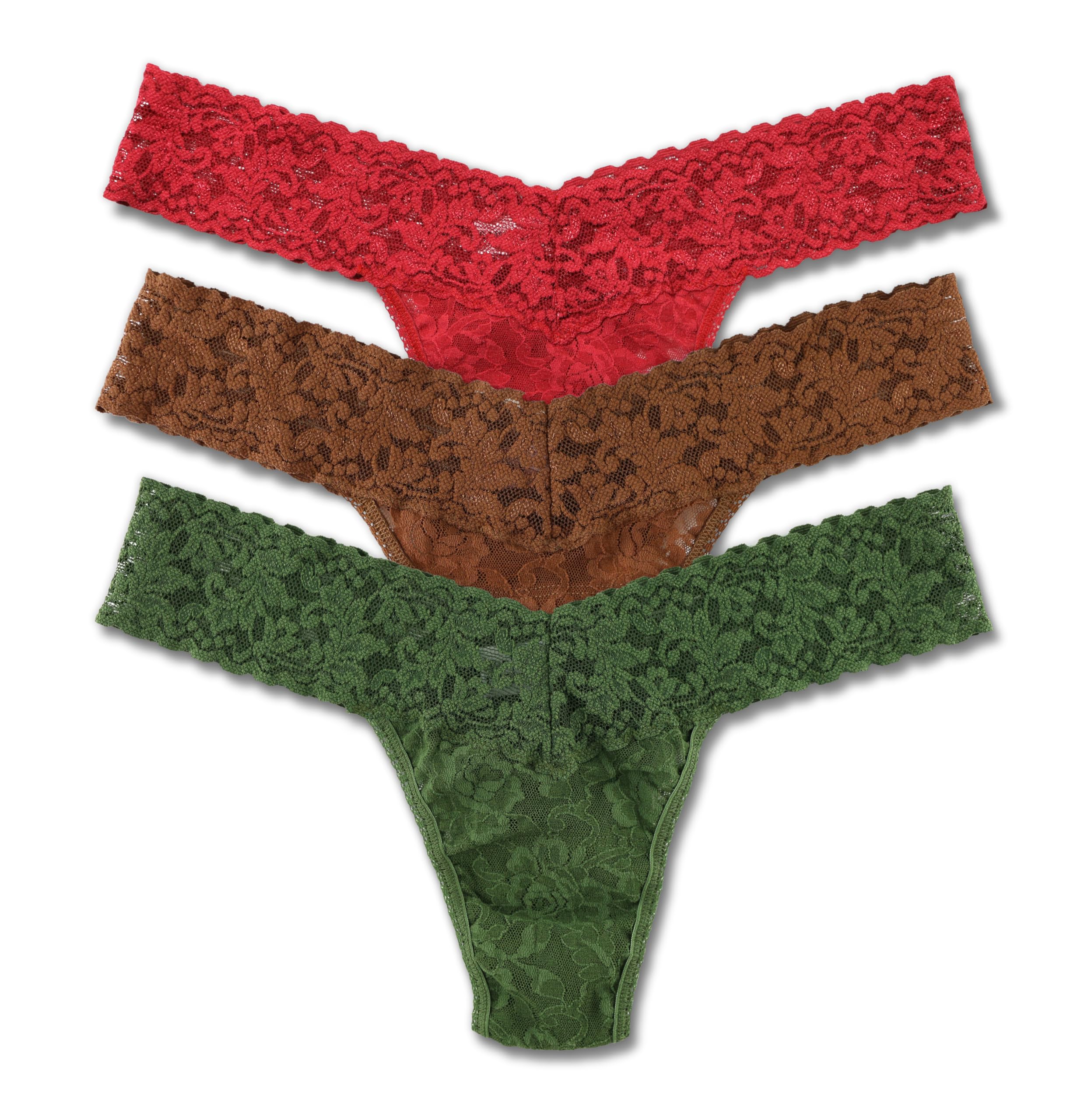 Hanky Panky Original Rise Thong damskie majtki z elastycznej koronki, zestaw 3 szt., damskie stringi z niskim stanem, majtki damskie z bawełny i nylonu, bielizna do bielizny damskiej, jeden rozmiar,