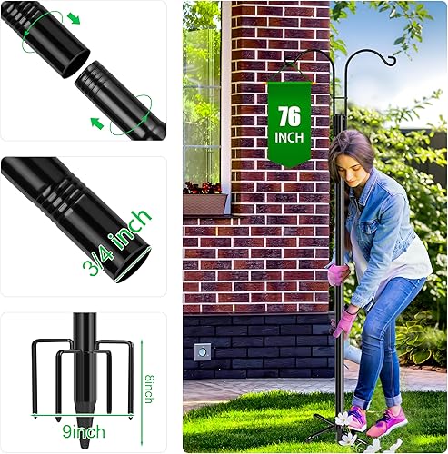 Miniatura 3 de XDW-GIFTS Ganchos de pastor dobles para exteriores, paquete de 2 postes de jardín resistentes para colgar comederos de pájaros, cestas de plantas,