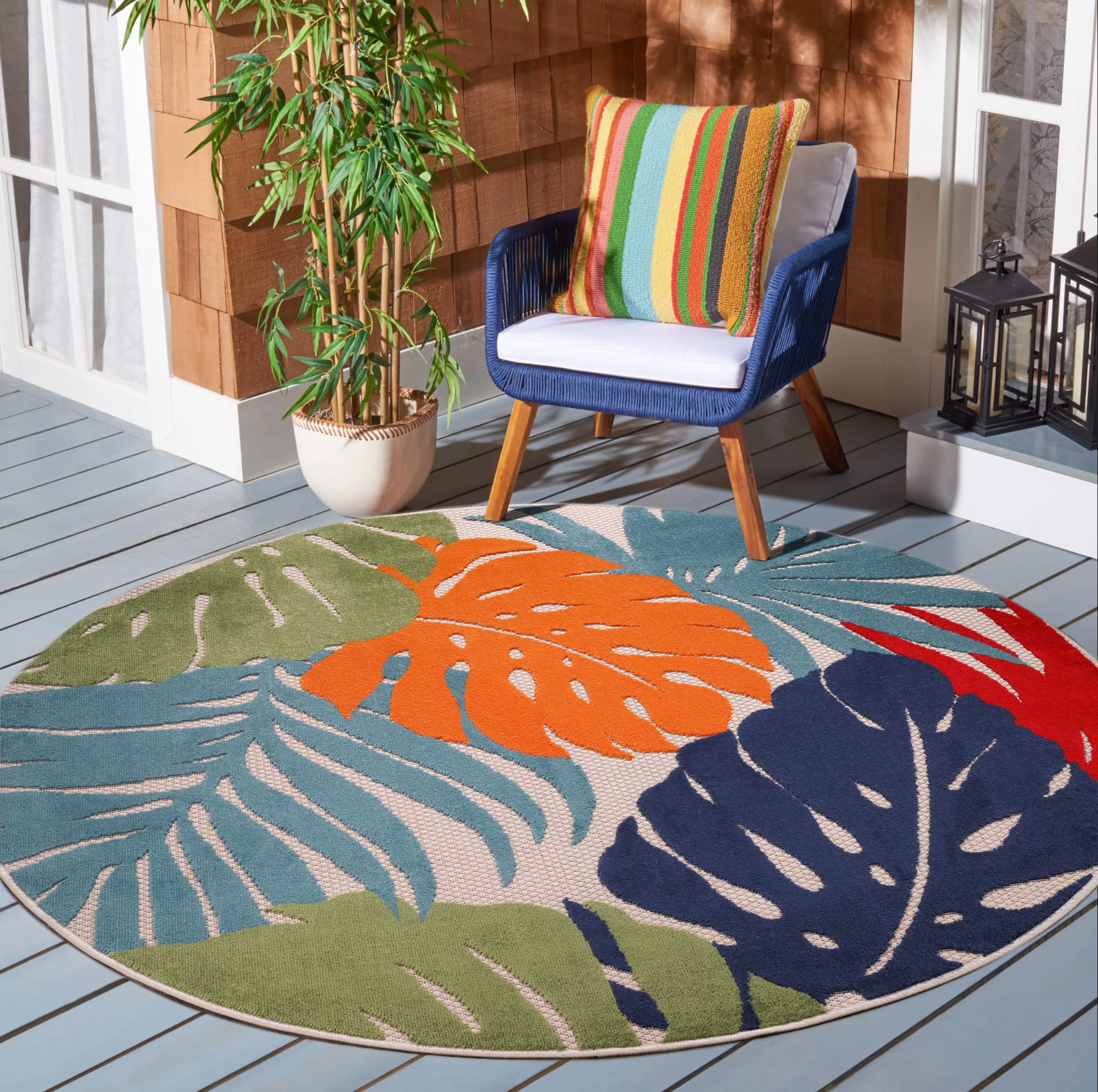 SANAT Outdoor Rug Weatherproof – Round, Multicoloured, 120 cm, Water-Repellent, Polypropylene, Soft, Durable, Indoor/Outdoor Use
