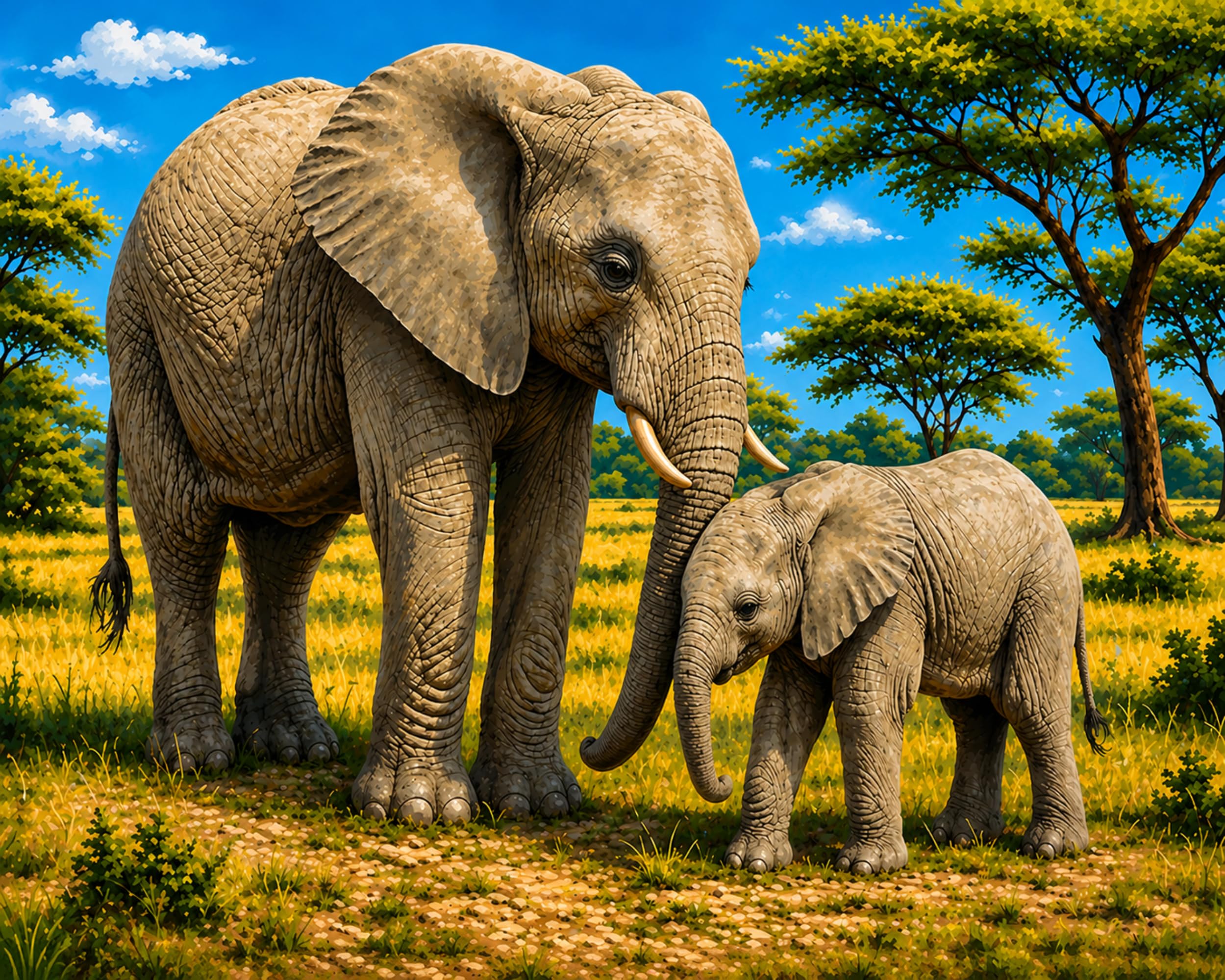 Syntego Elephant and Baby Paint by Numbers Kit for Adults – 50x40cm Canvas DIY Painting Set with Acrylic Paint & Brushes – Easy Art Craft for Beginners, Home Decor & Gift