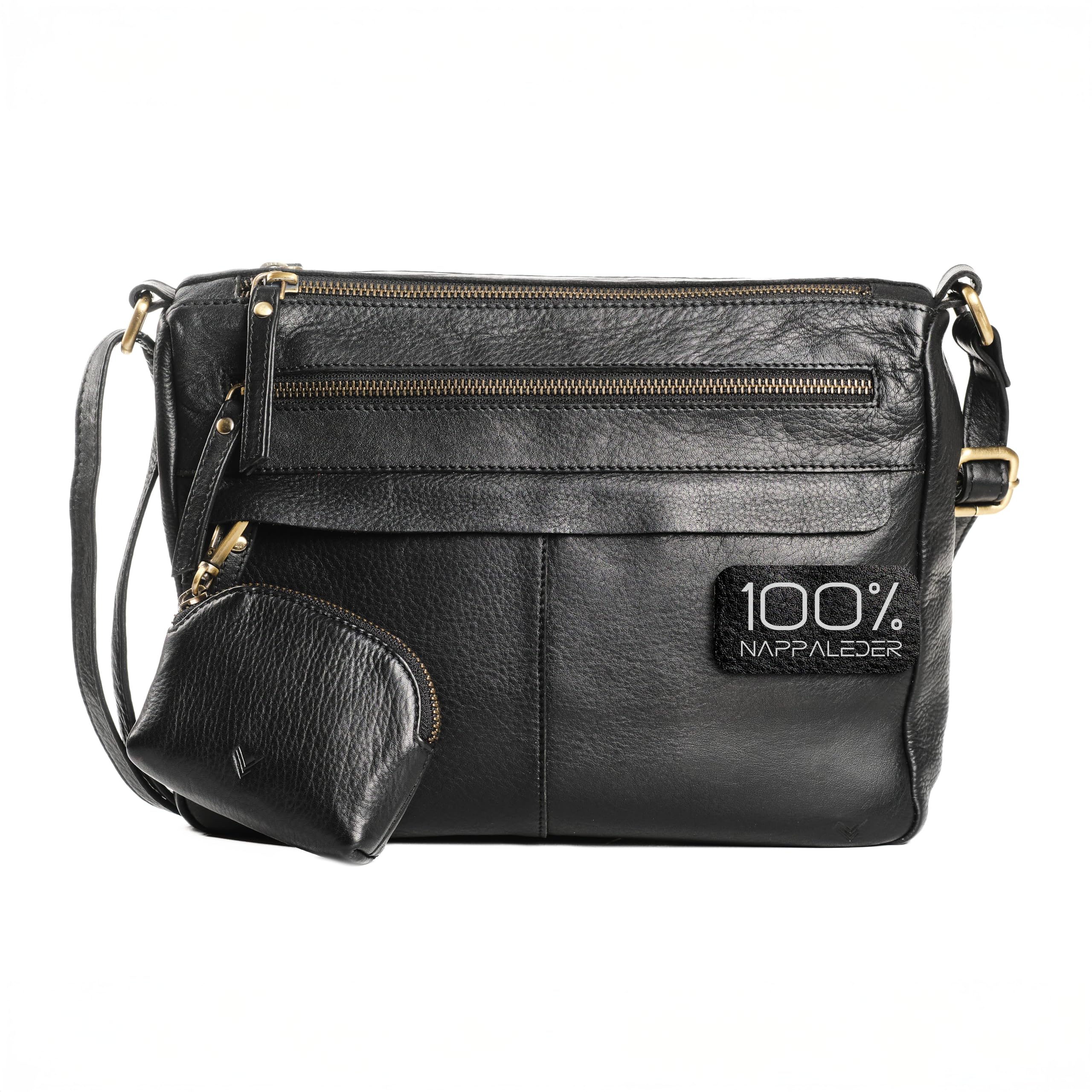 Leder Umhängetasche Damen Mittelgroß - Ledertasche Handgefertigt - Damen Tasche Mehreren Fächern - Crossbody Bag - Mehrere Reißverschlüsse -Hochwertige Handtaschen & Handbags for Women.