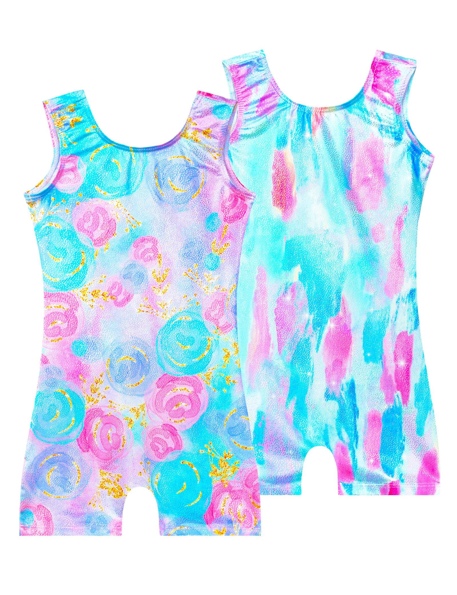 2 Pack Leotard for Girls Gymnastics Sparkly Sleeveless Unitards