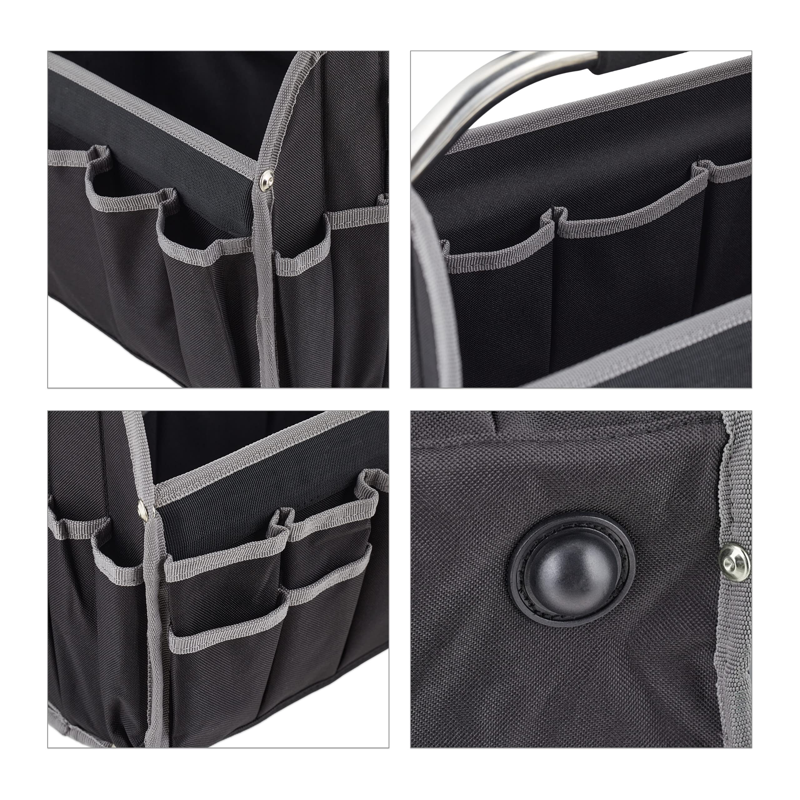 Relaxdays Borsa per Gli Attrezzi, Vuota, con Manico e Cintura, Scoparti per Gli Utensili, da Lavoro, 30x42x23 cm, Nero