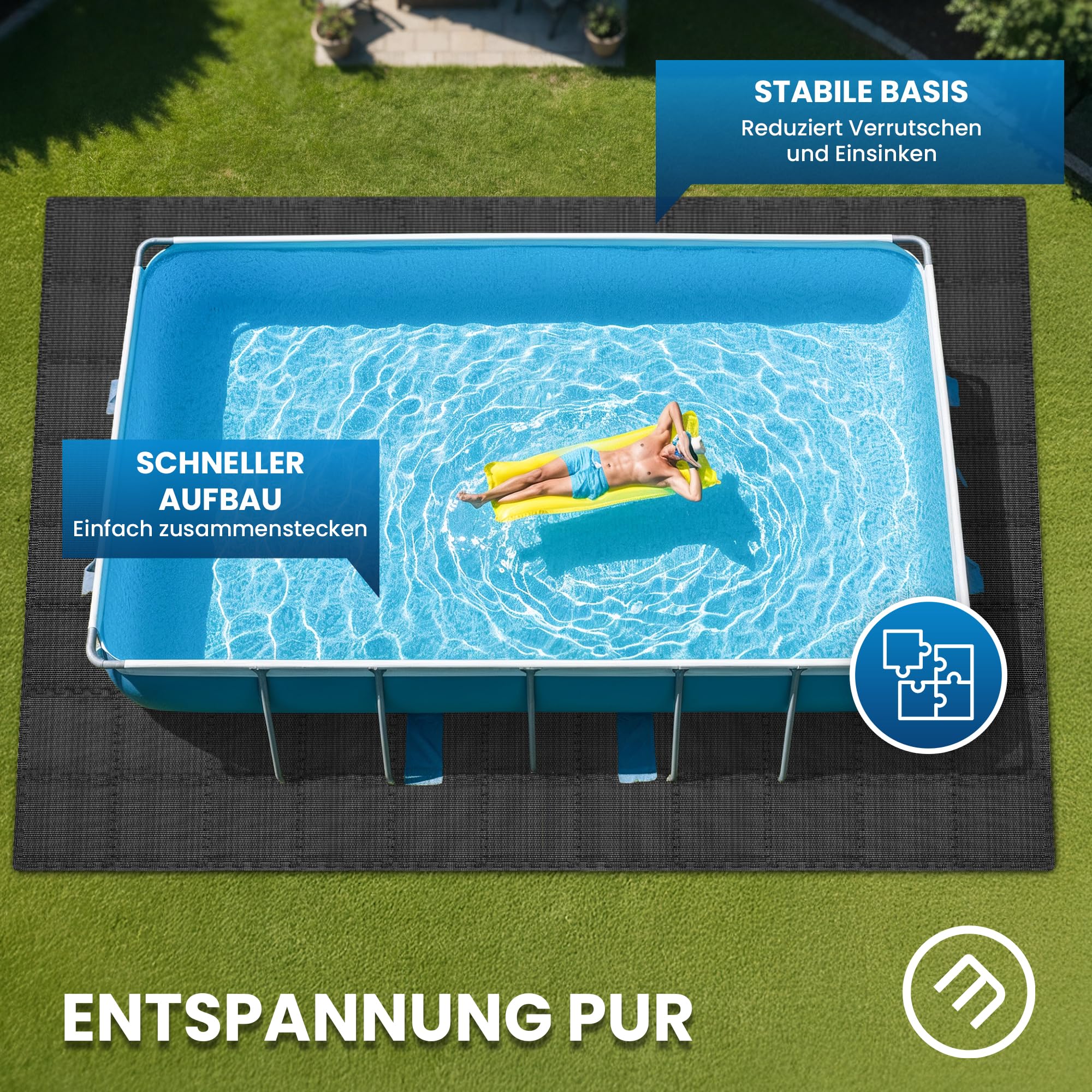 bemaxx Poolunterlage Poolmatte Unterlegmatte - 18 EVA Pool Matten Set: Bodenschutzmatte Puzzlematte Poolfliesen Poolplatte Bodenmatte Bodenfolie Schutzboden Outdoor Poolteppich Whirlpool Planschbecken