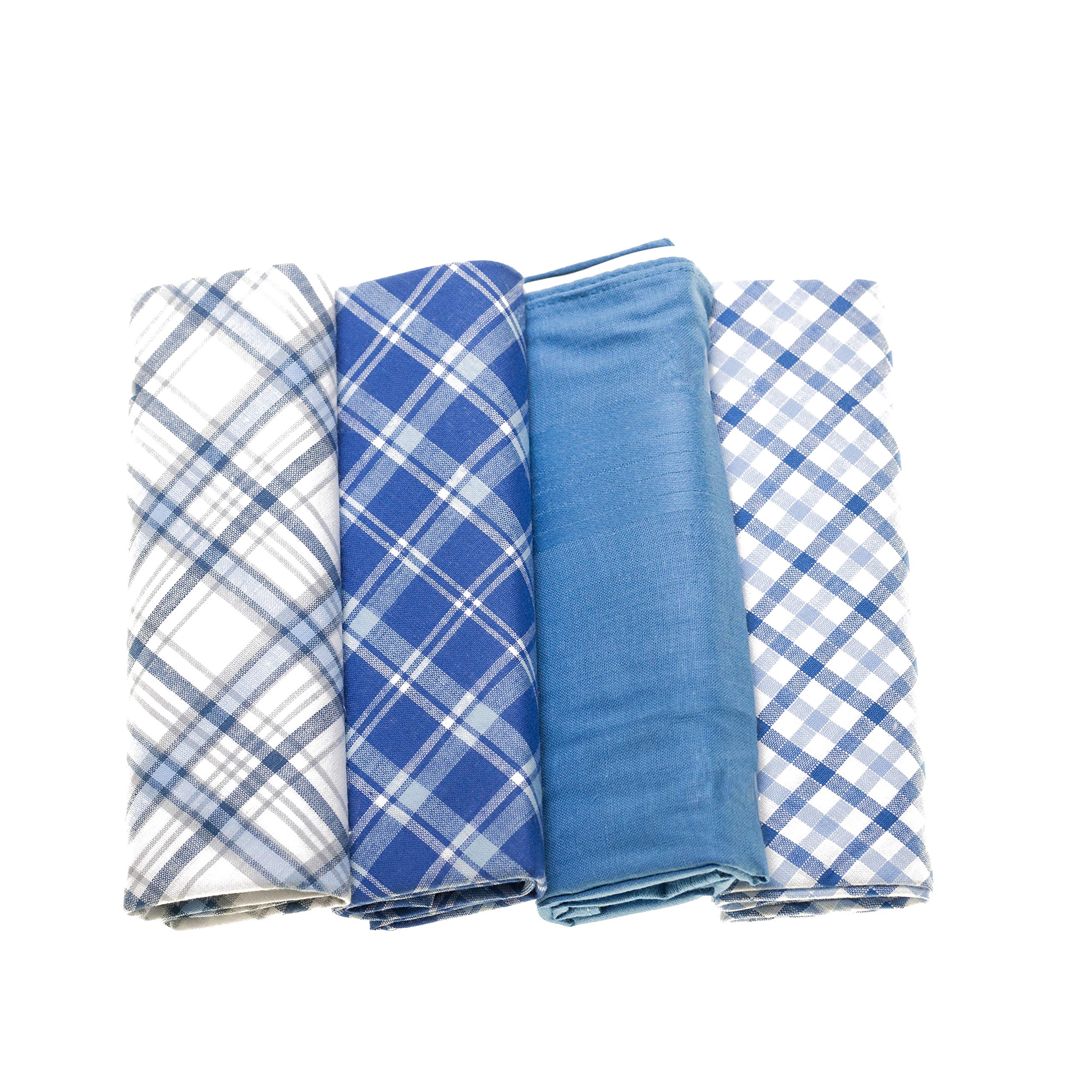 Surf the Shop 100% COTTON HANDKERCHIEFS HANKIES HANKYS MENS Quality Gift 3/4/5/6/7 Boxed NEW (4, Blue Check)