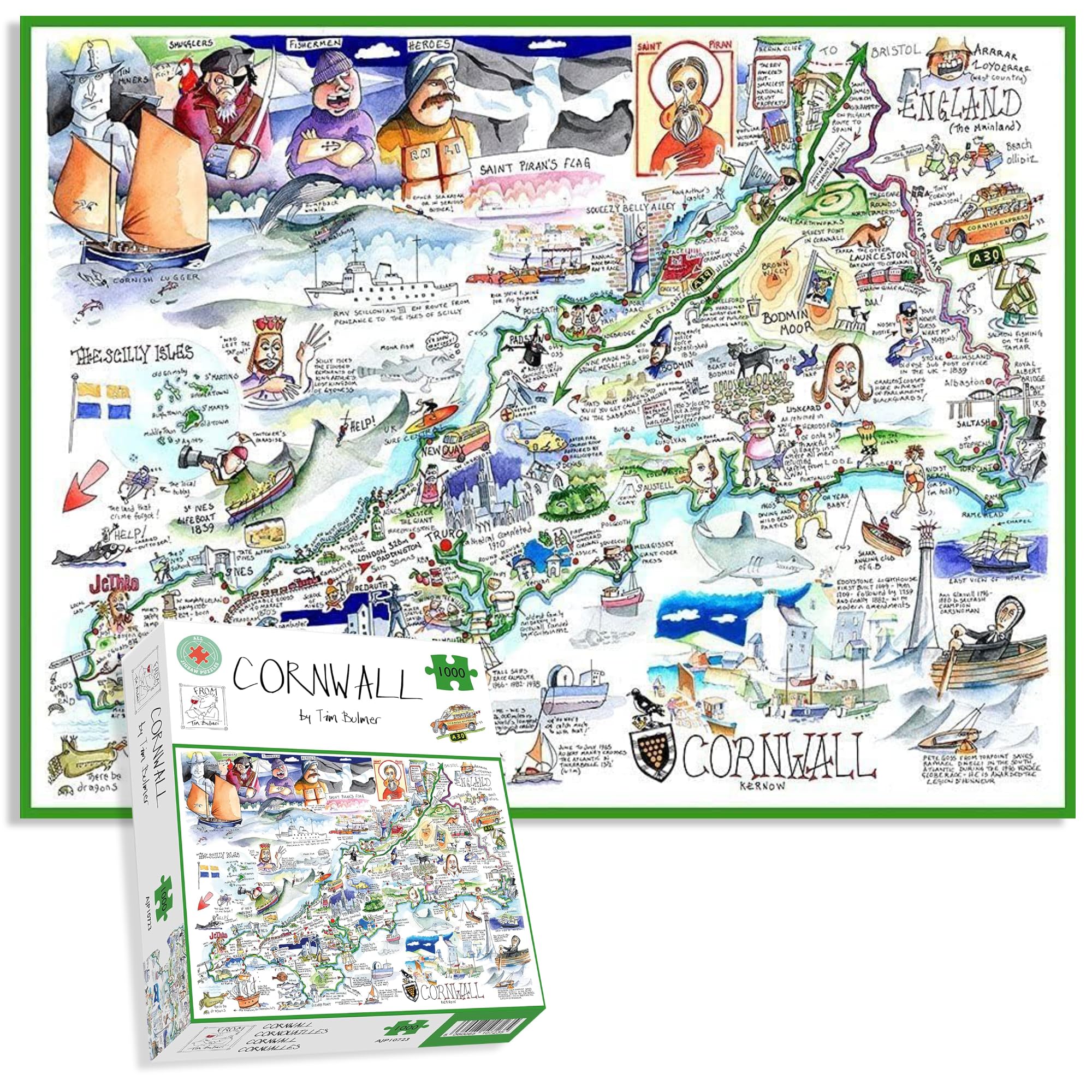Comical Map Of Cornwall, Artwork By Tim Bulmer - 1000 Piece Puzzle For Adults