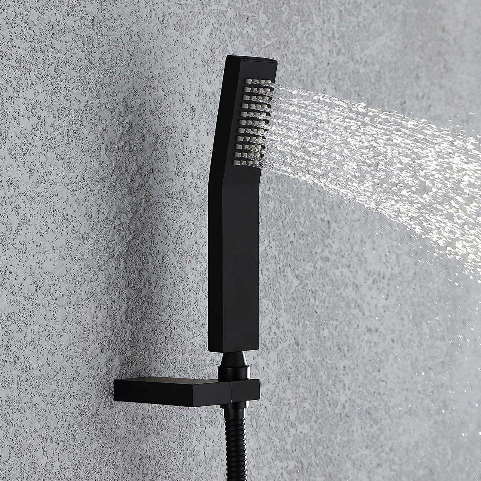 Juegos de grifos de Ducha Negros, Grifo de bañera con Cabezal de Ducha de Lluvia de 8'', caño de bañera en Cascada y Cabezal de Ducha de Mano, Sistema de bañera de baño montado en