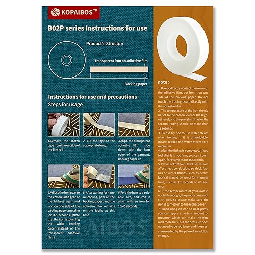 Miniatura 7 de KEPAIBOS - Cinta adhesiva de doble cara para planchar con parte trasera, fácil de planchar, lavable, sin coser, cinta para tela (ligera, 12 pulgada,