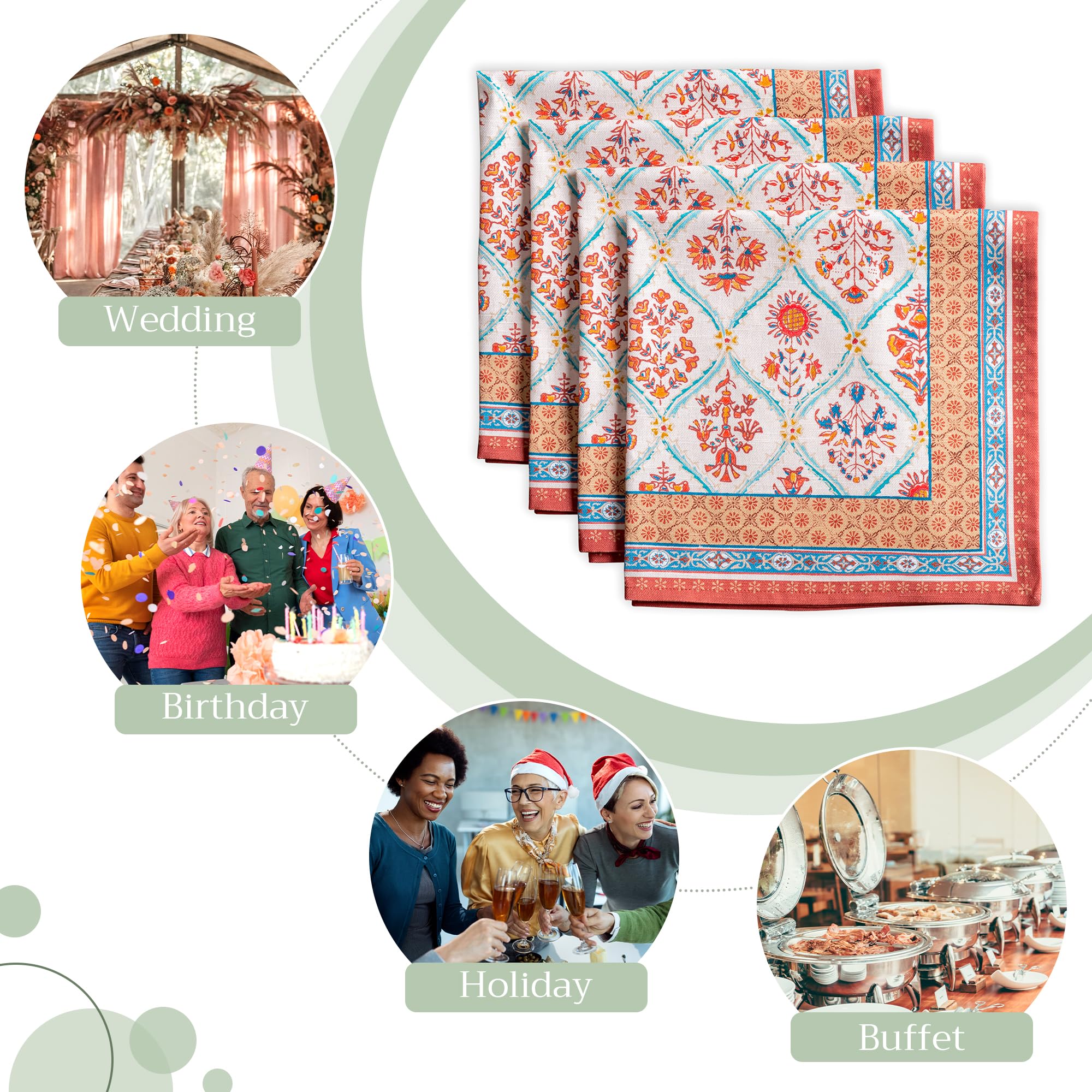 Maison d' Hermine Juego de 4 servilletas 100% algodón, suaves y cómodas, perfectas para comidas familiares, bodas, cócteles, cocina, hogar, primavera/verano, Pascua (45 cm x 45 cm)