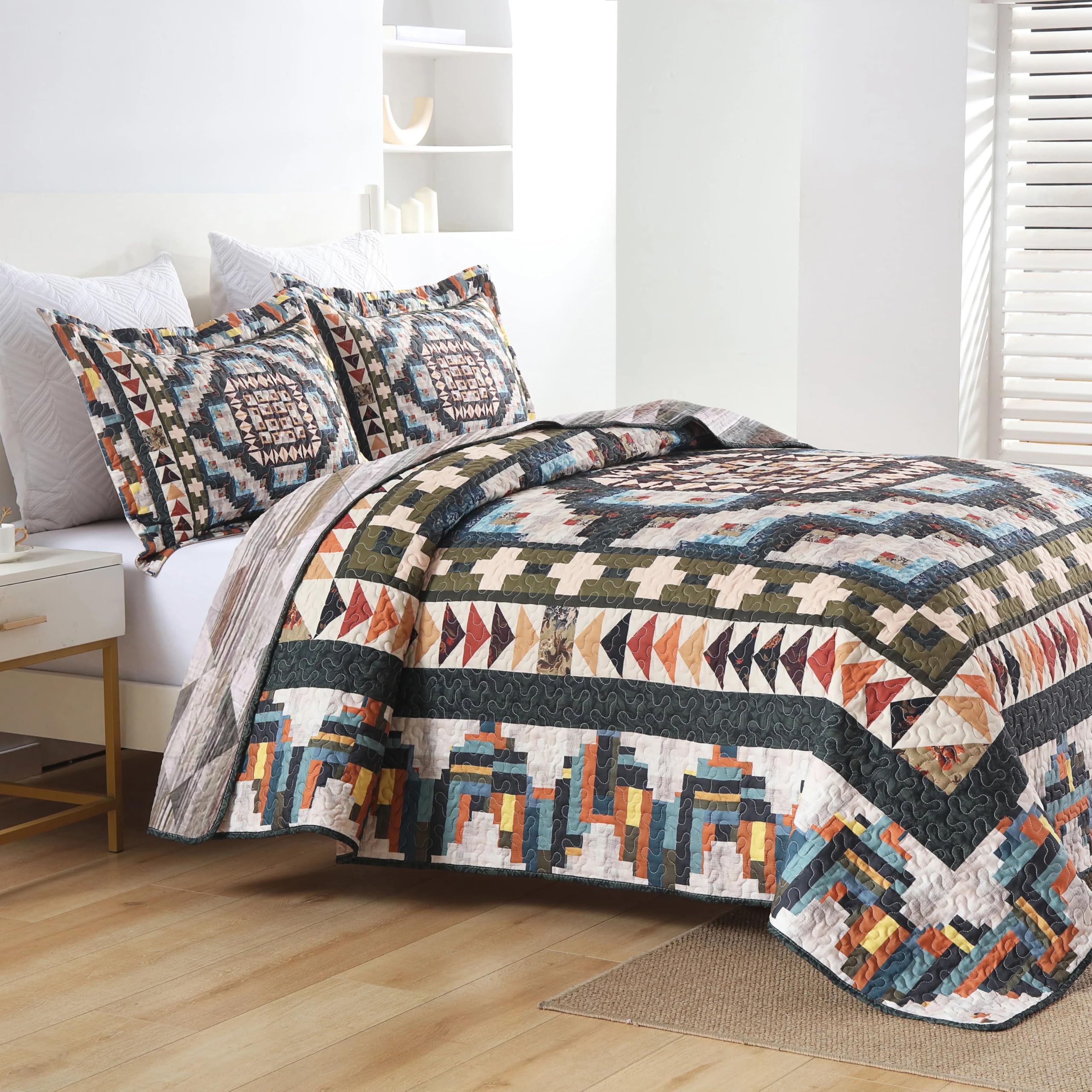 3 Pcs Southwestern Lightweight Quilt Bedspread Set Maze B198