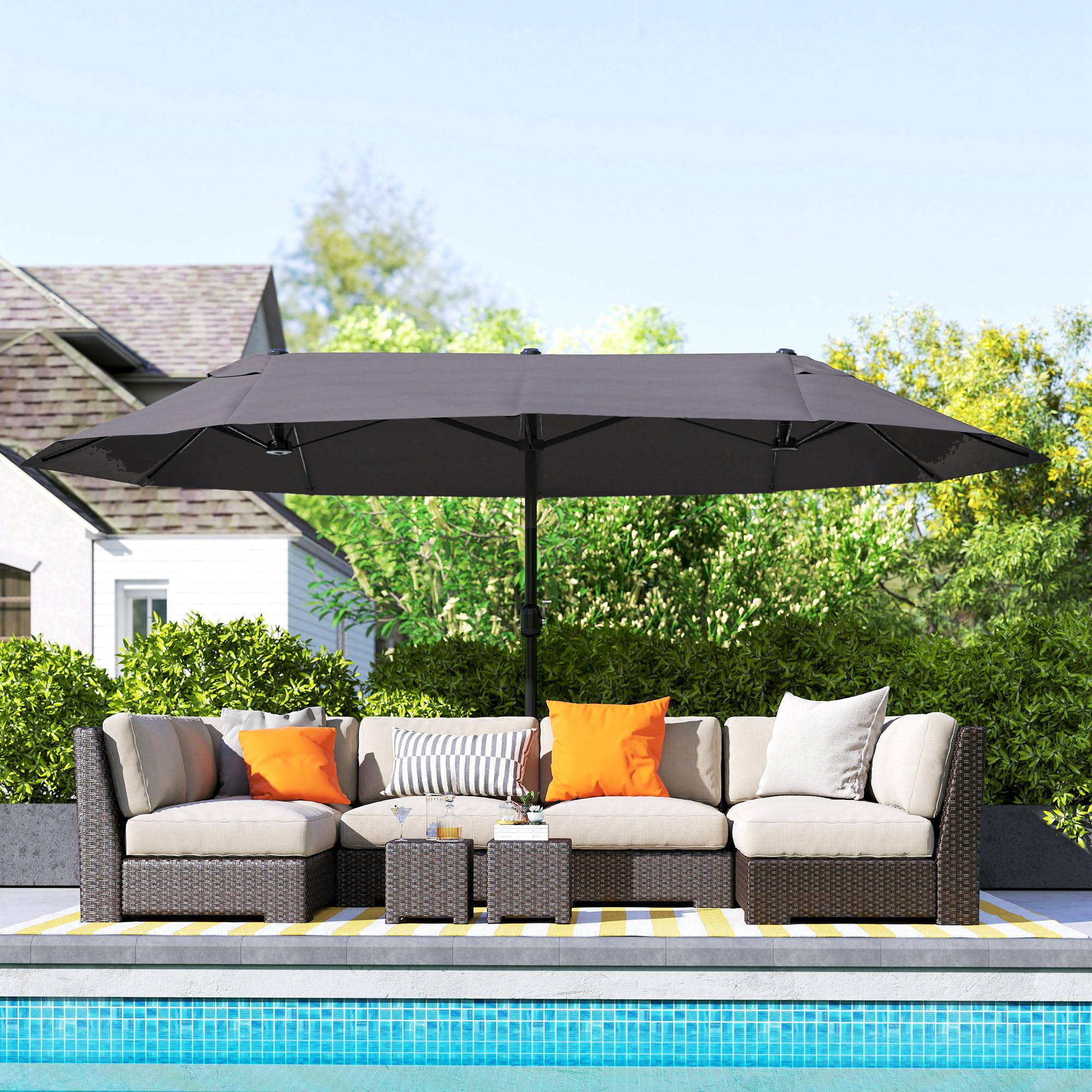 Outsunny Parasol de jardin exterieur parasol double 4,6L x 2,7l x 2,4H m ouverture fermeture manivelle acier polyester haute densité gris