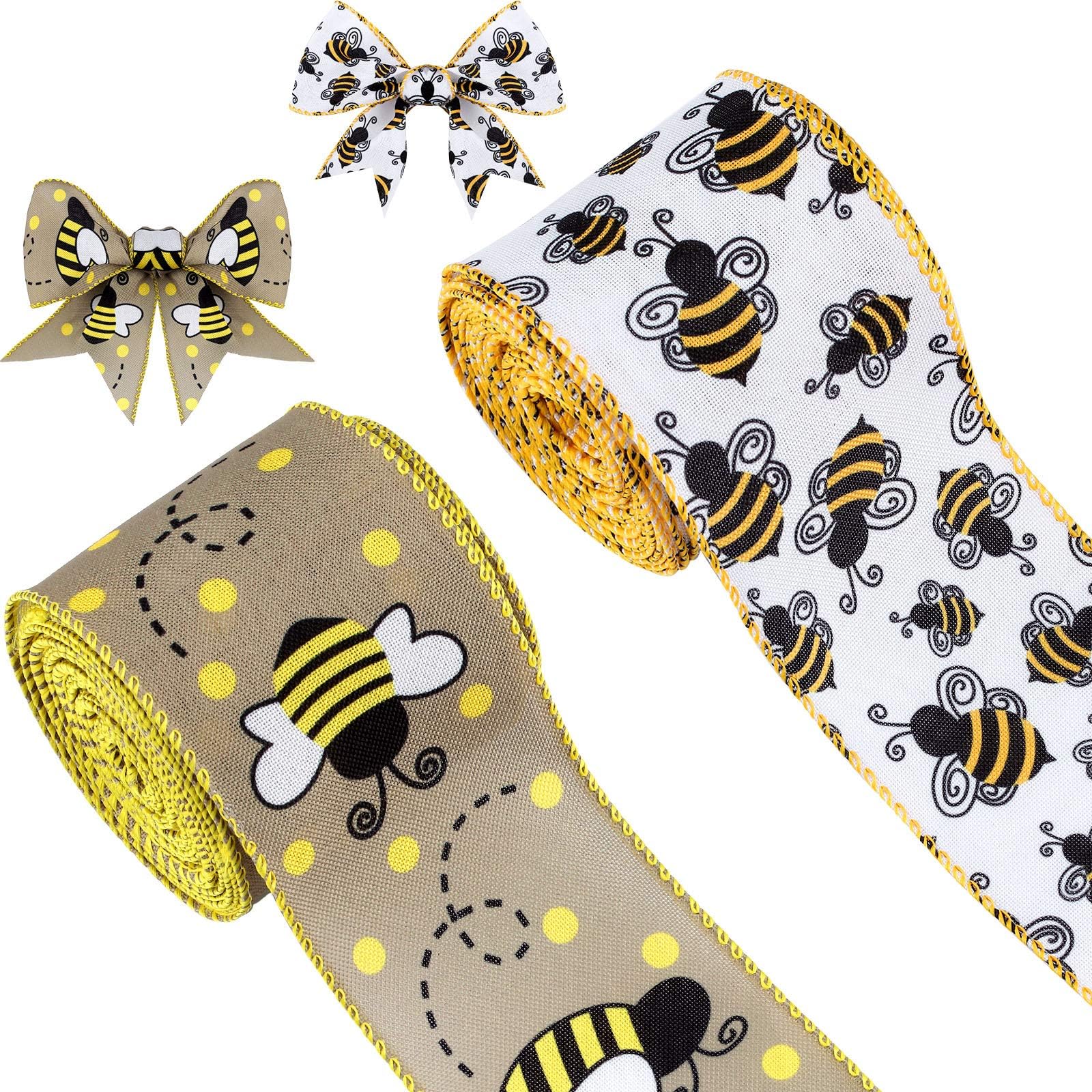 Amazon.com: ATRBB Bumble Bee Wired Edge Ribbon, Honeybee Print Ribbon ...