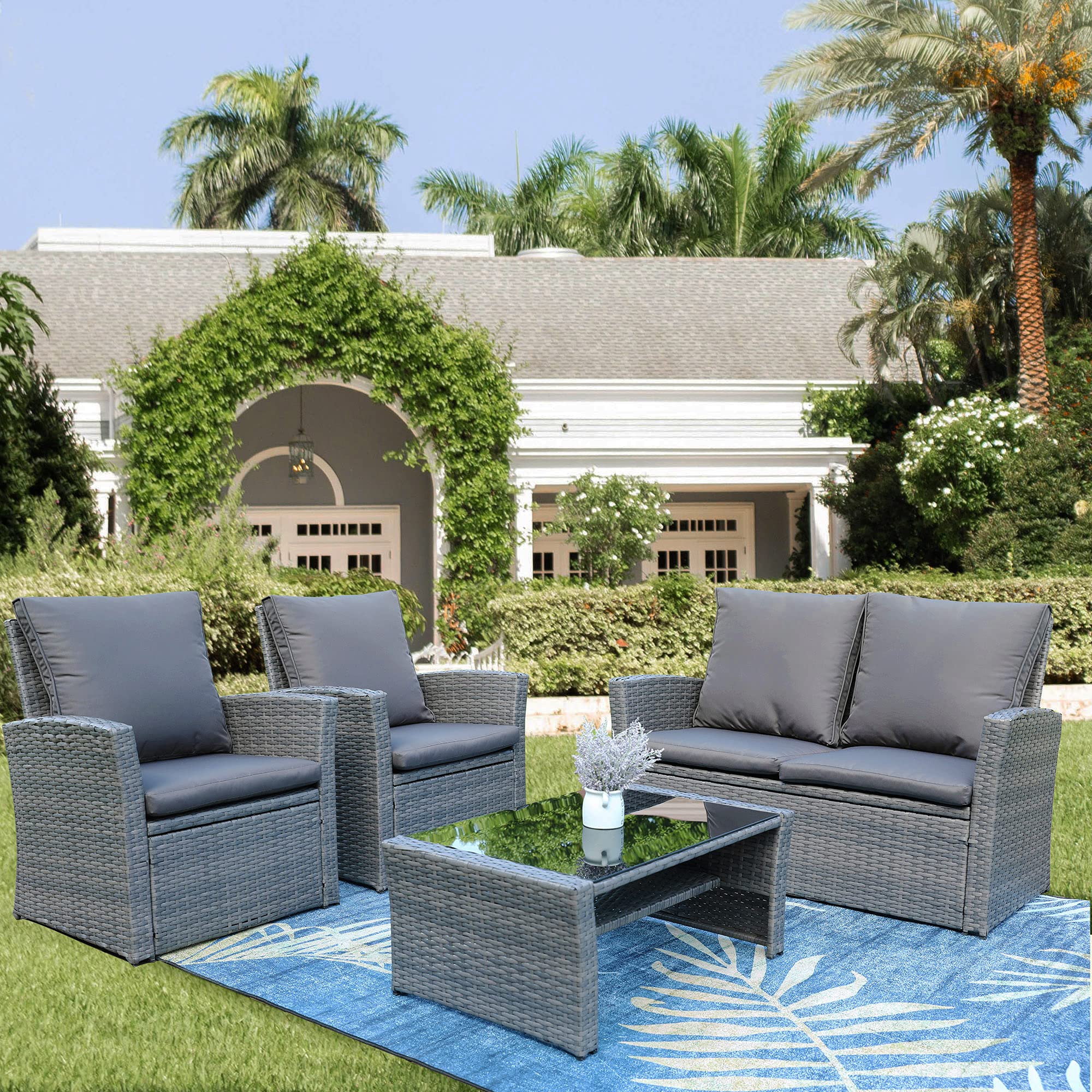 Buy NATURAL EXPRESSIONS Wicker Outdoor Sectional Patio Furniture Set 4