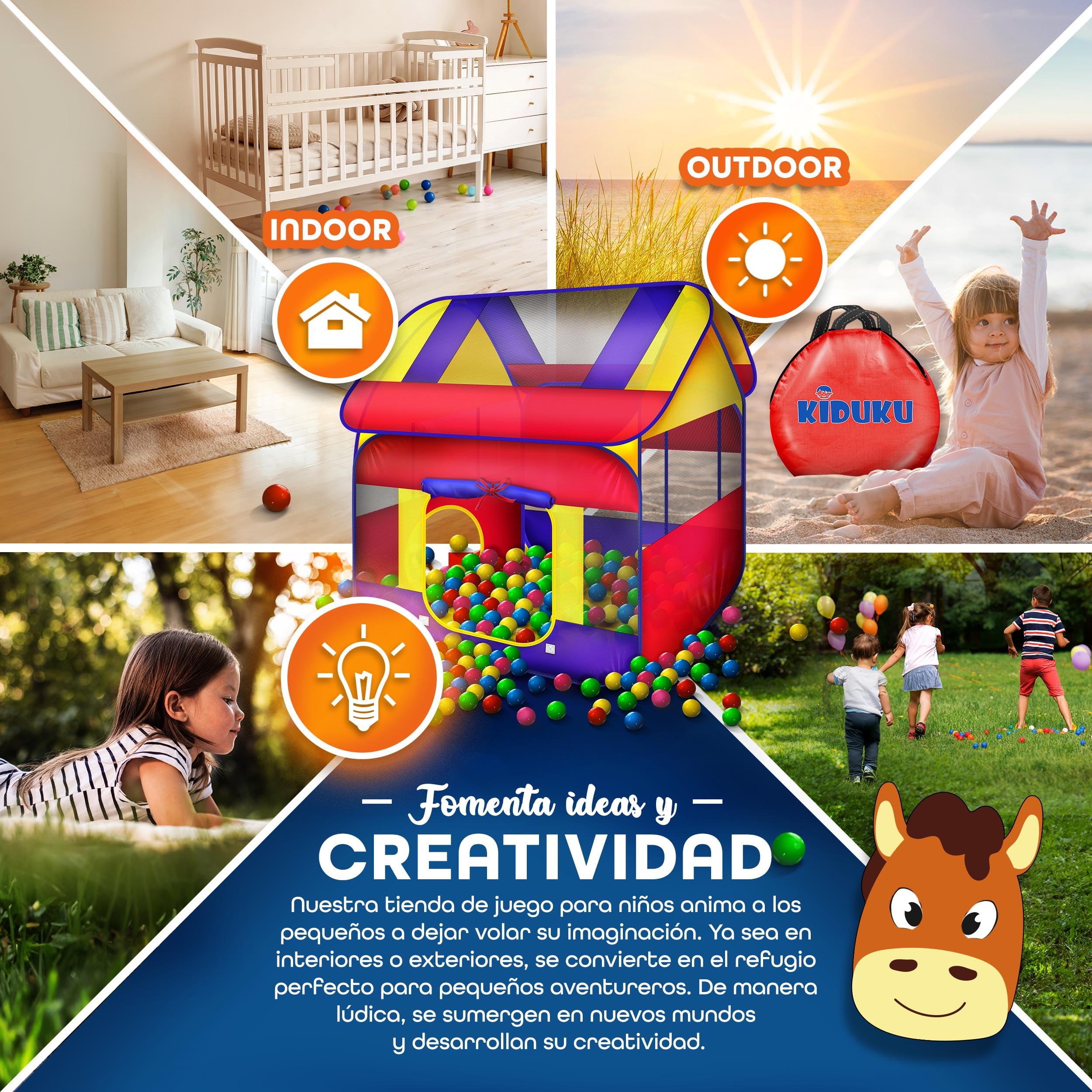 KIDUKU® Tienda de Juegos Infantil 300 Bolas | Piscina de Bolas | Carpa de Tela para Niños Pop Up + Bolsa para Transportar - Uso Interior y Exterior