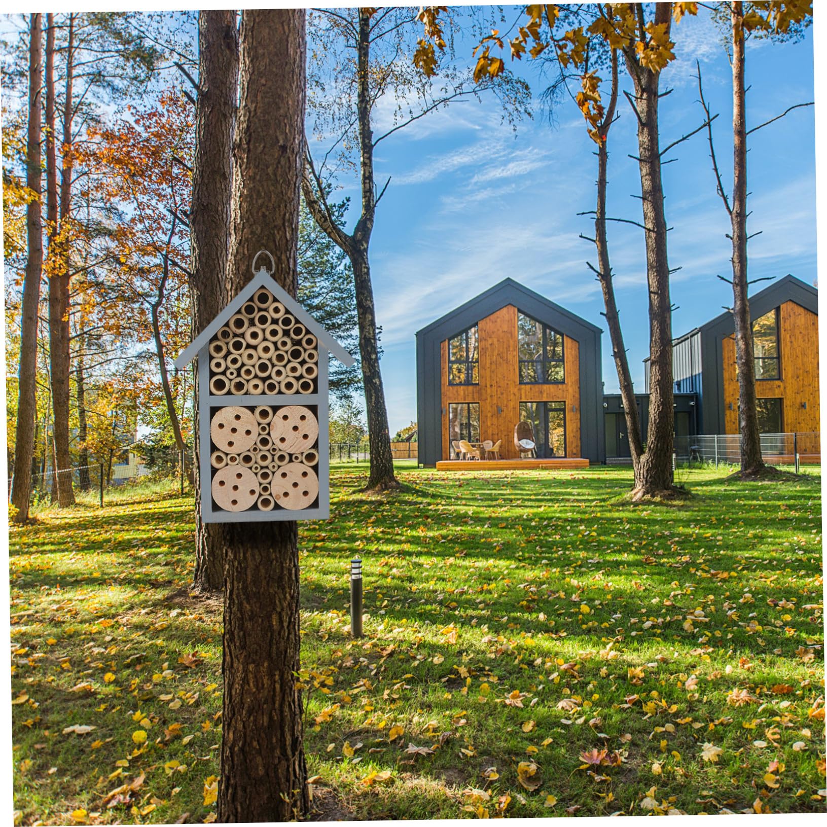 Insektenhaus Für Bienen Und Marienkäfer Blau Lackiertes Insektenhotel Mit Schutzdach Geeignet Für Garten Terrasse