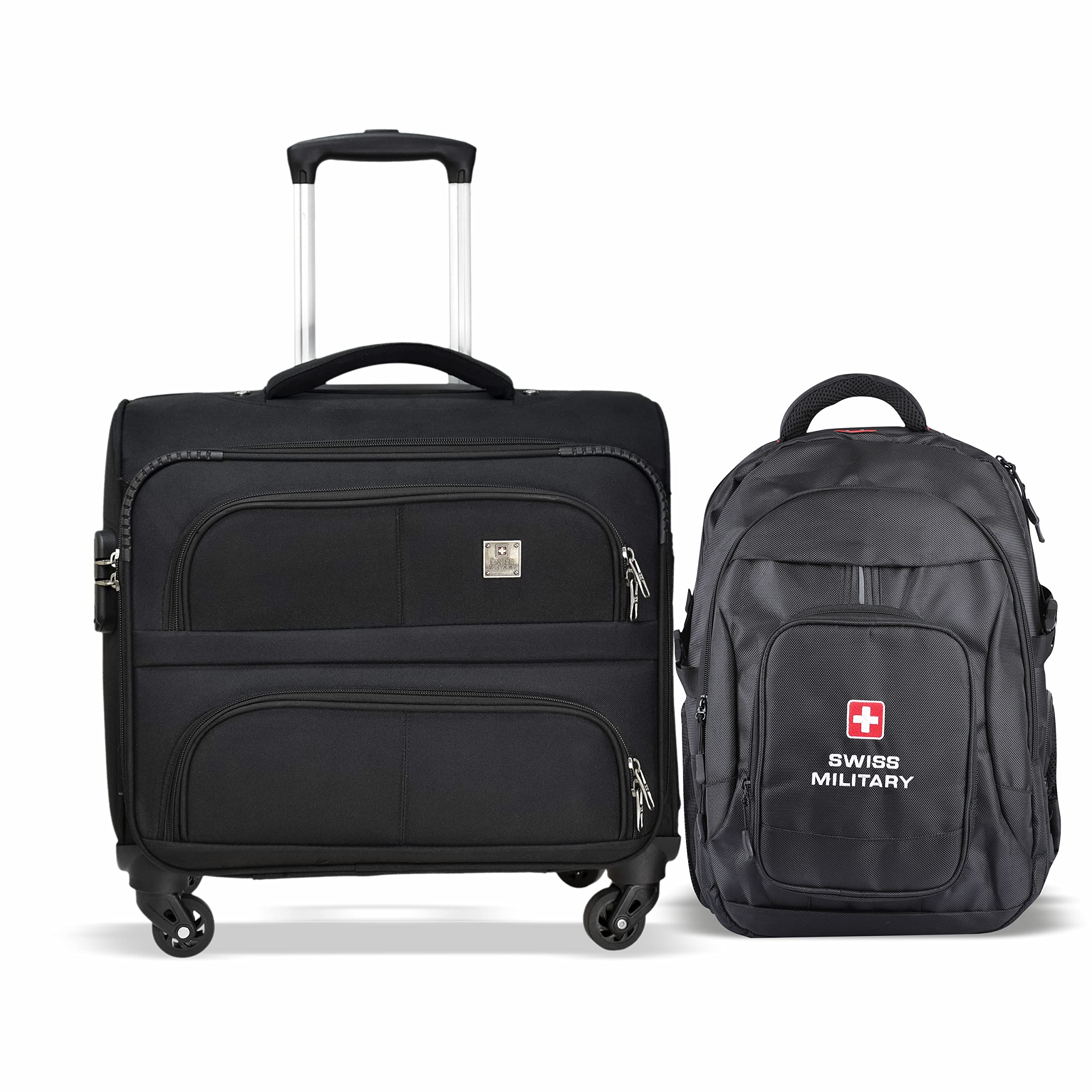 SWISS MILITARY Combo of Luggage Bag 32L with 3 Dial Lock and Laptop Backpack 24L | Trolley Cabin Bag for Travel Men Women | Water Wear Resistant Travel Backpack for Office College Business Trip