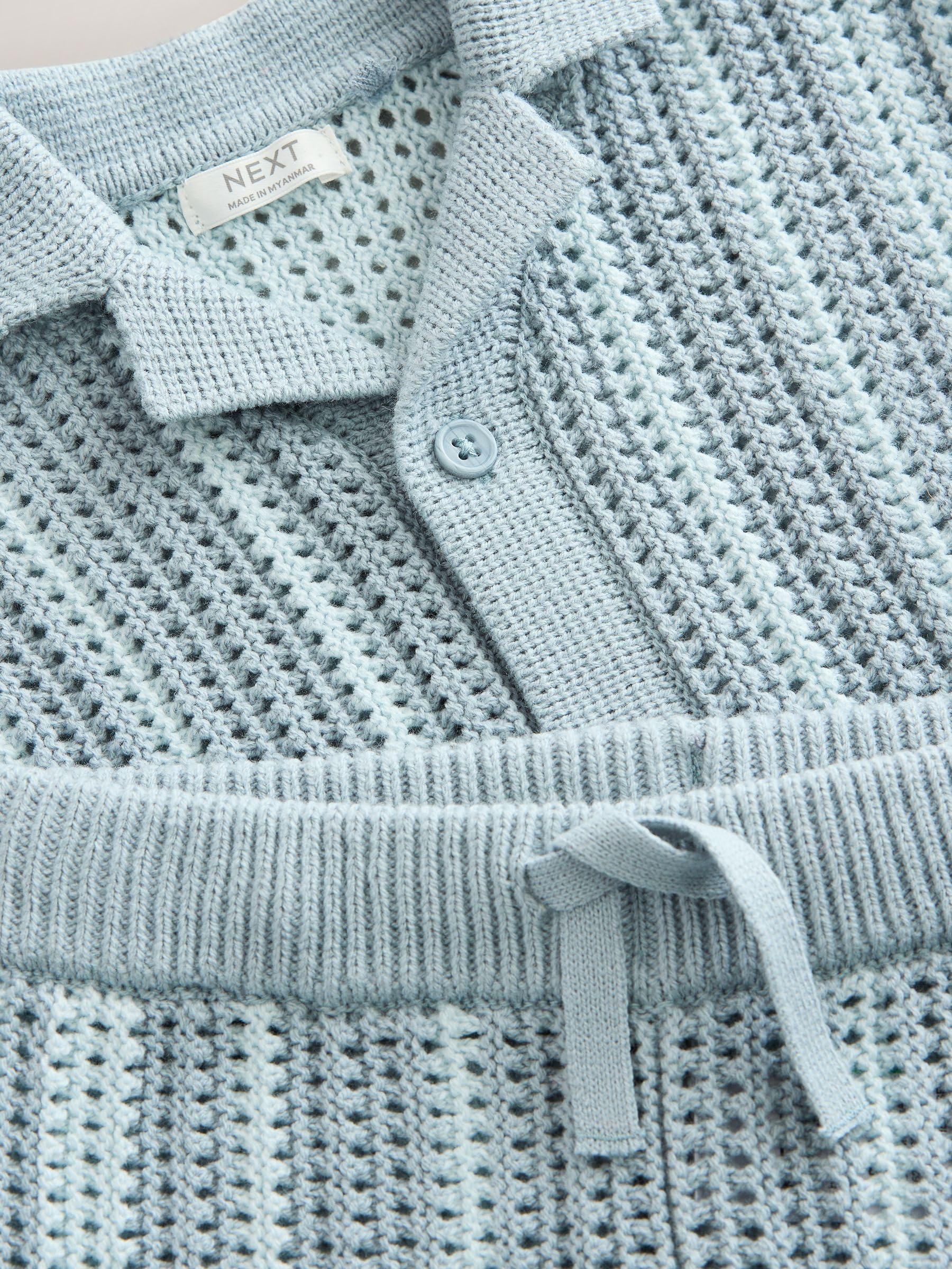 NEXT Jungen Standard Kurzarm-Hemd mit Häkel- + Strickdetails und Shorts 62-140
