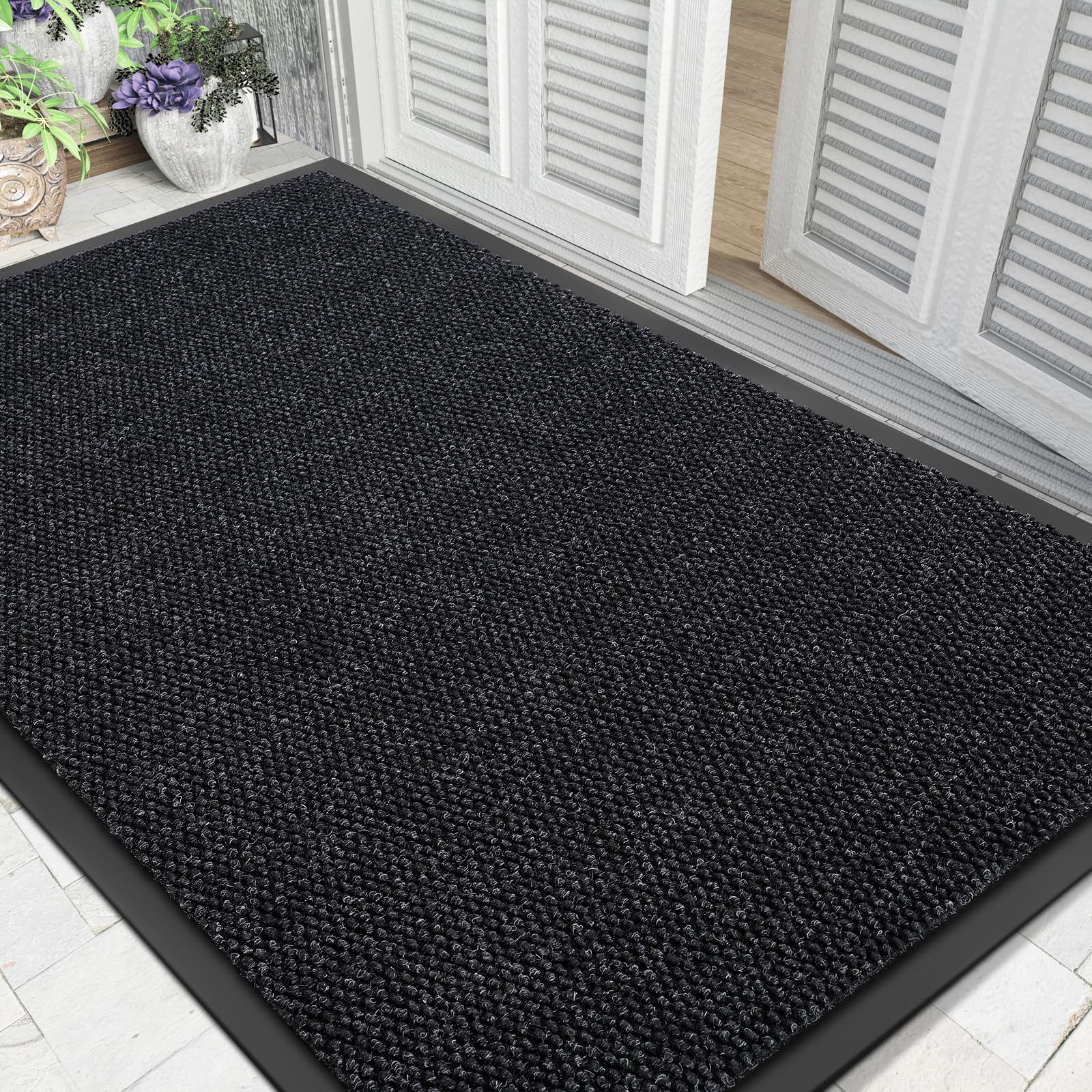 Yimobra Doormat Outdoor Indoor Entrance 47 x 32, All-Season All-Weather Front Door Mat, 100% Waterproof Welcome Matt for Floor Garage Outside Entry, Stain and Fade Resistant,Black Grey