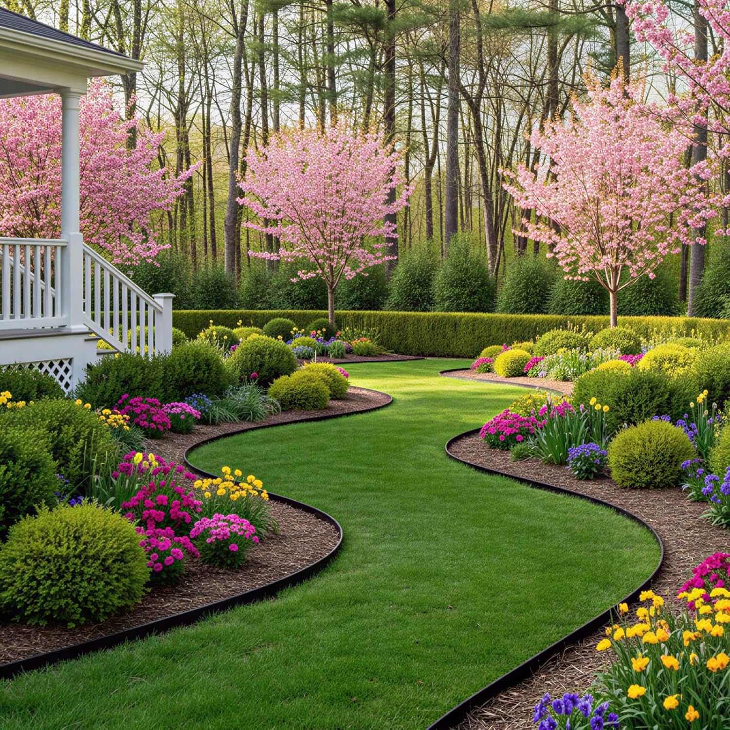 Garden Edging Border, 50FT 2-Inch Flexible Landscape Edging with 48 Stakes, Tool-Free Plastic Lawn Border for Flower Bed Edging Borders, Yard & Landscaping Projects