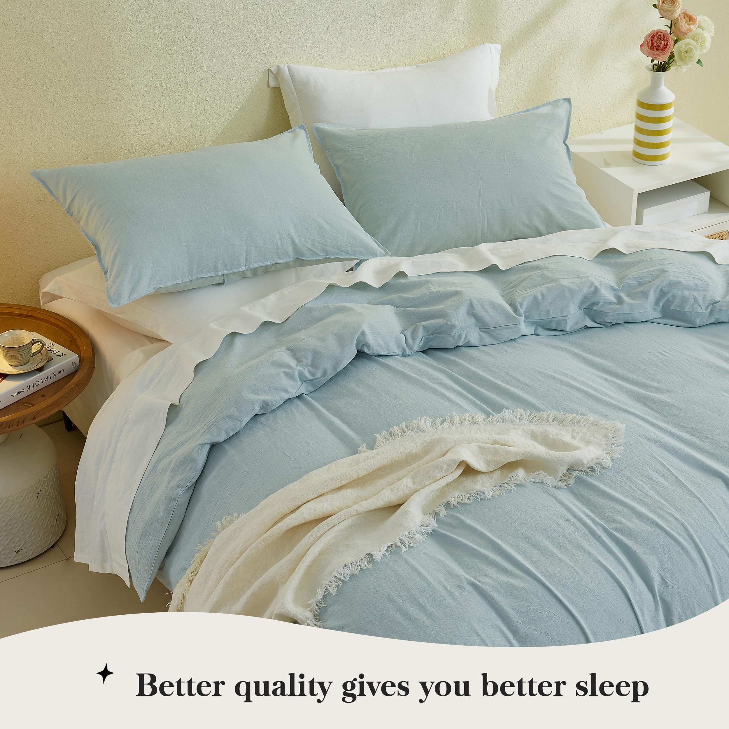 Simple&Opulence King Size Duvet Cover Sets, 100% Washed Cotton Soft Cozy Quilt Cover - Image 3