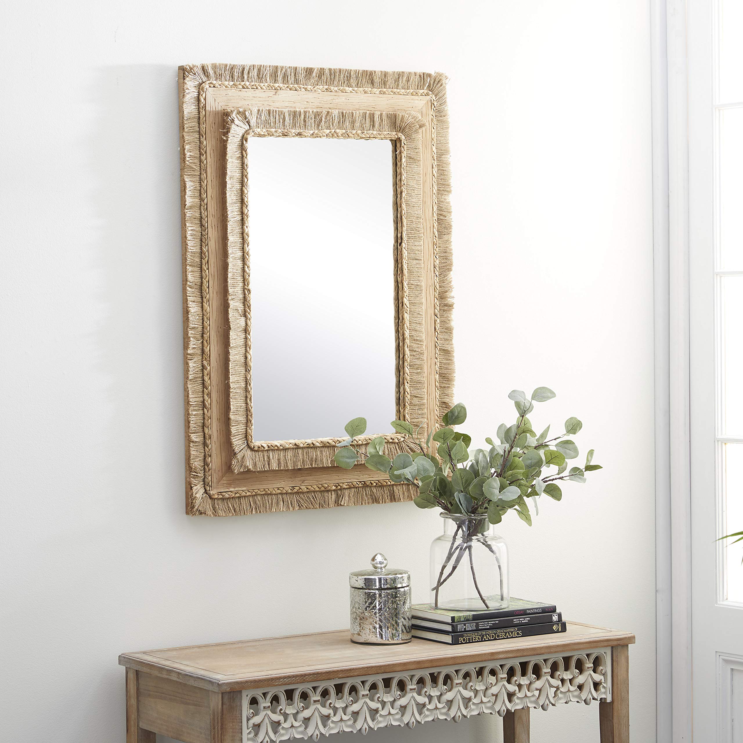 Deco 79 Wood Room Wall Mirror Entryway Mirror, Wall Mounted Mirror 26" x 1" x 36", Brown