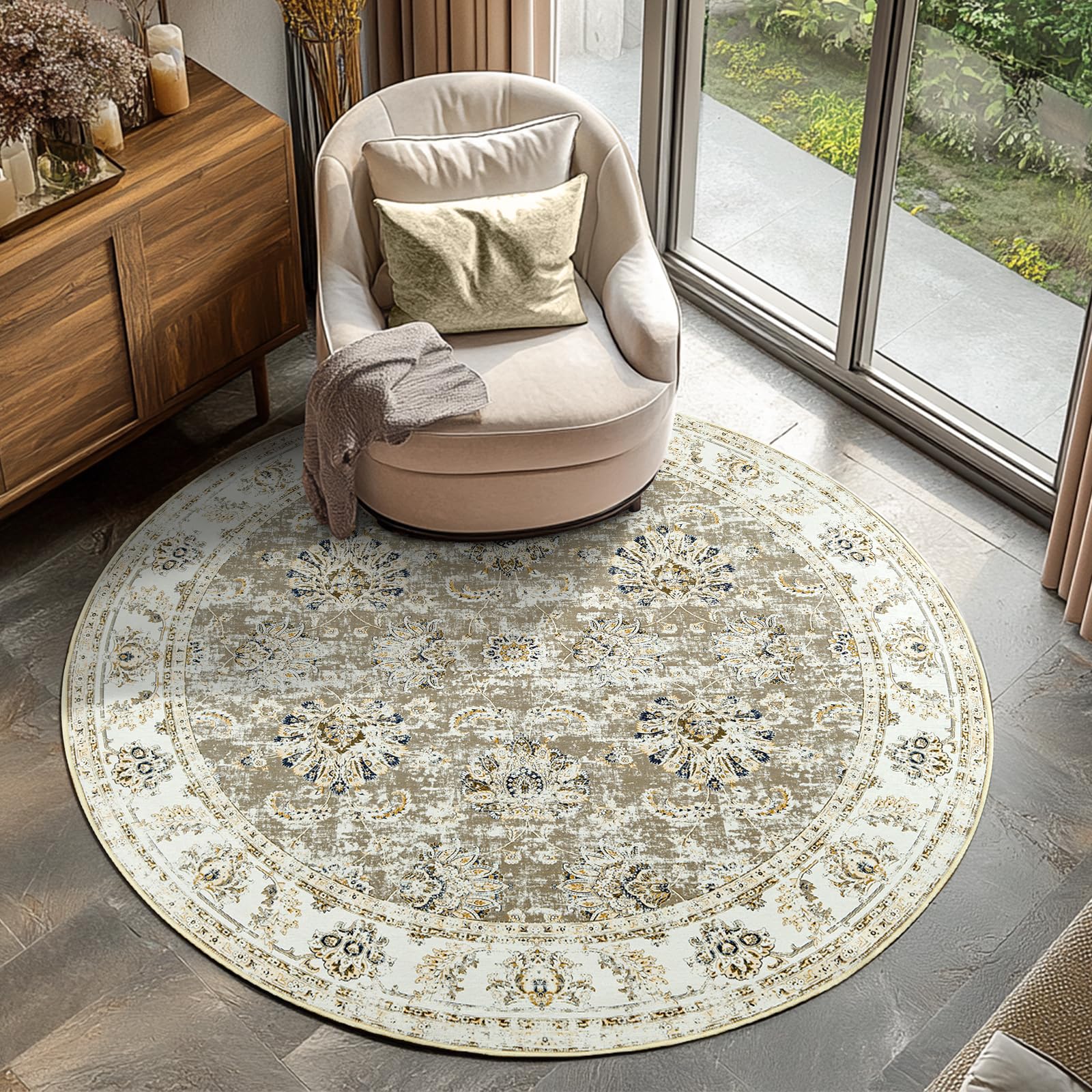 theory セットアップ　RUG WARM Amazon.com: jinchan Round Rug 4ft Area Rugs Vintage Floral