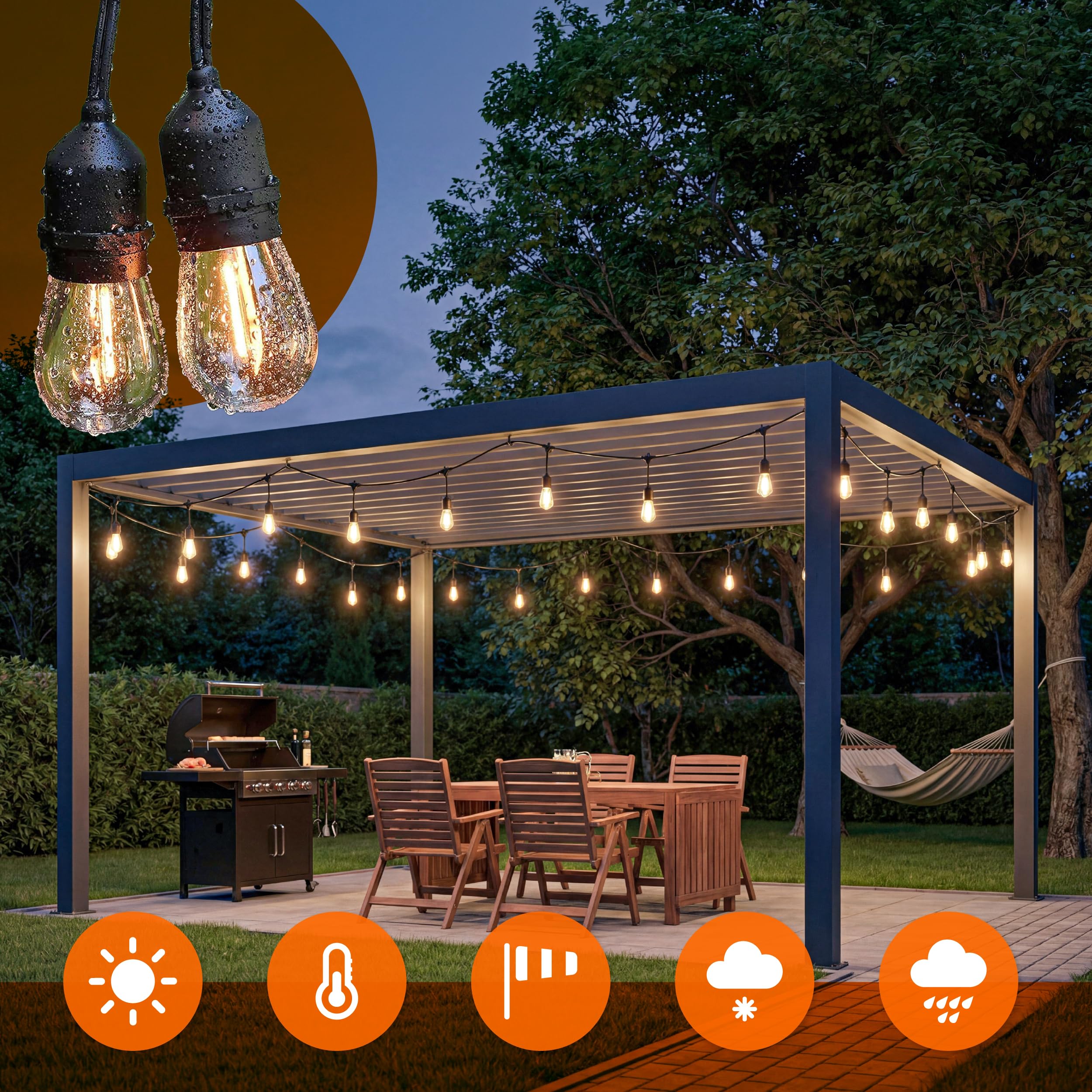 Lichterkette Außen Outdoor LED Strom,20M Außenbeleuchtung mit Stecker, 20 Glühbirnen, IP65 Wasserdicht Wetterfest Lichterkette Glühbirnen für Garten Terrasse Party Weihnachten, Warmweiß,2 Ersatzbirnen