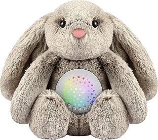 BEREST Baby Sleep Soother Bedtime Bunny with Starry Projector Night Light, Plush Stuffed Animal for Newborn Infants, Lullaby Music, White Noise, Mother's Heartbeat for Boys & Girls Shower Gifts