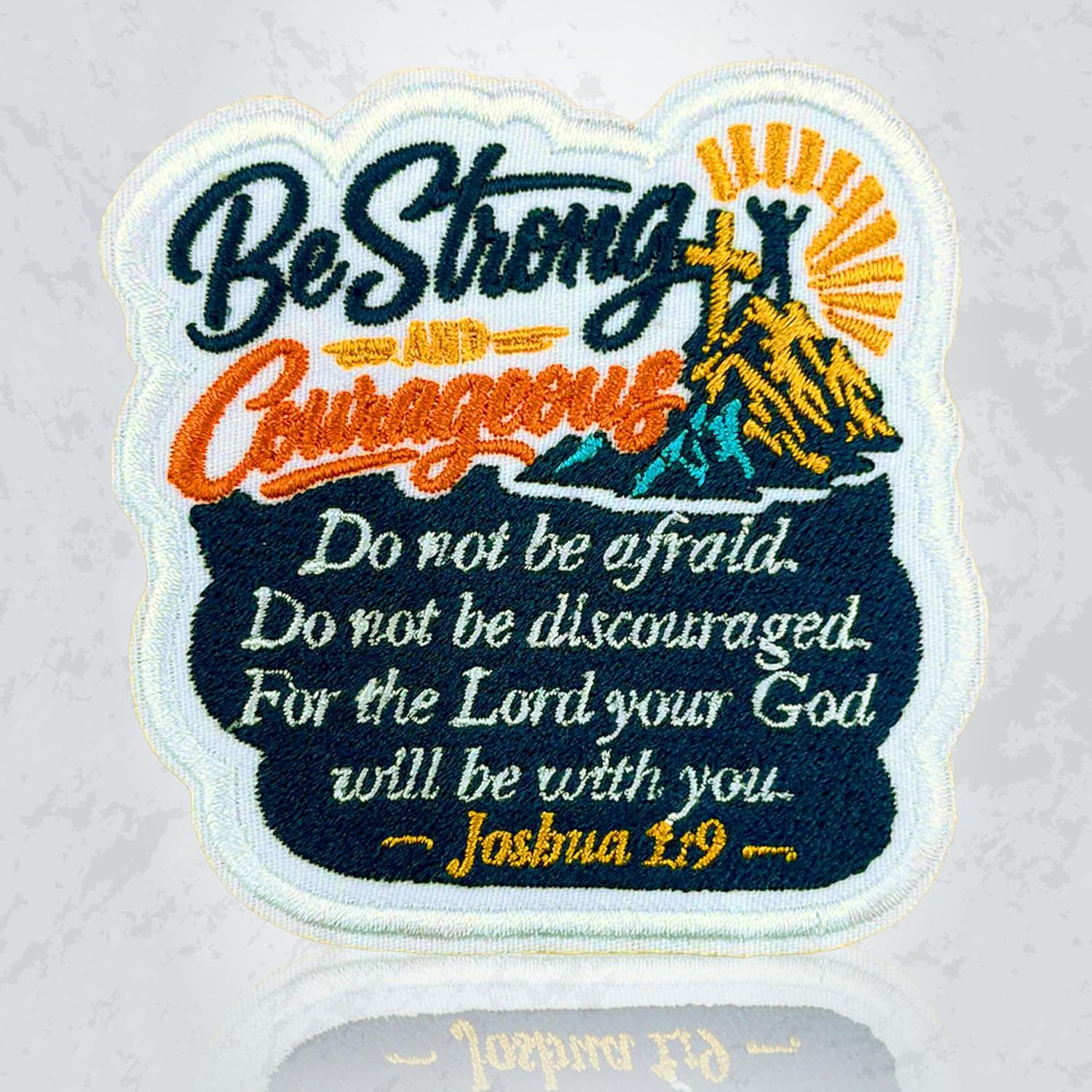 Be Strong and Courageous Patch 3 Inch Christian Faith Bible Verse Joshua 1 9 Inspirational Religious Embroidered Patch Sew On Iron On for Backpack Jacket Hat Jeans DIY Accessories Gift for Men Women