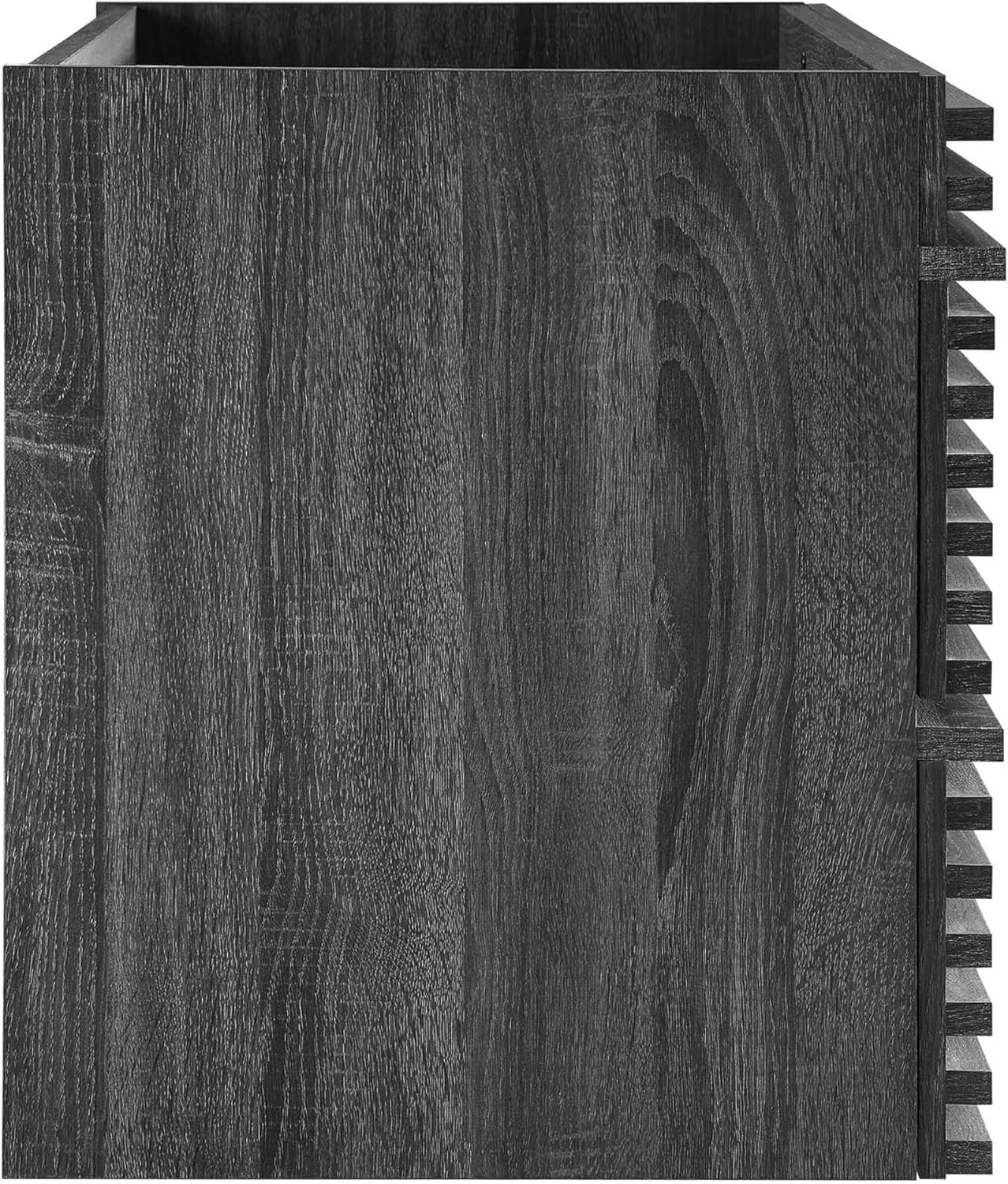 Ergode Render 36 Wall-Mount Bathroom Vanity Cabinet-Mid-Century Modern Style, Walnut Grain Laminate, Full-Extension Drawers, Ceramic Sink Basin