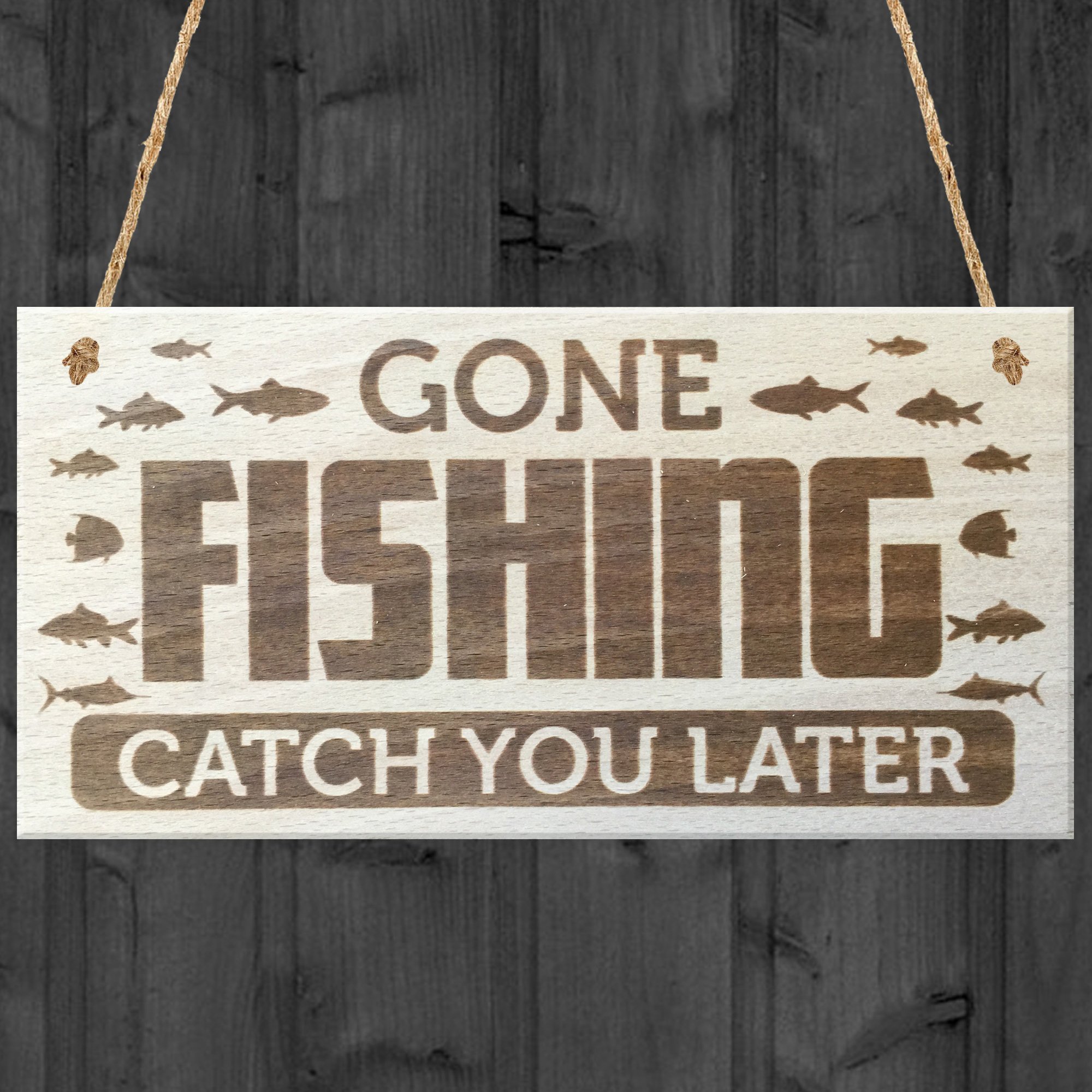 Red Ocean Gone Fishing Catch You Later Novelty Wooden Hanging Plaque Fisherman Gift Sign