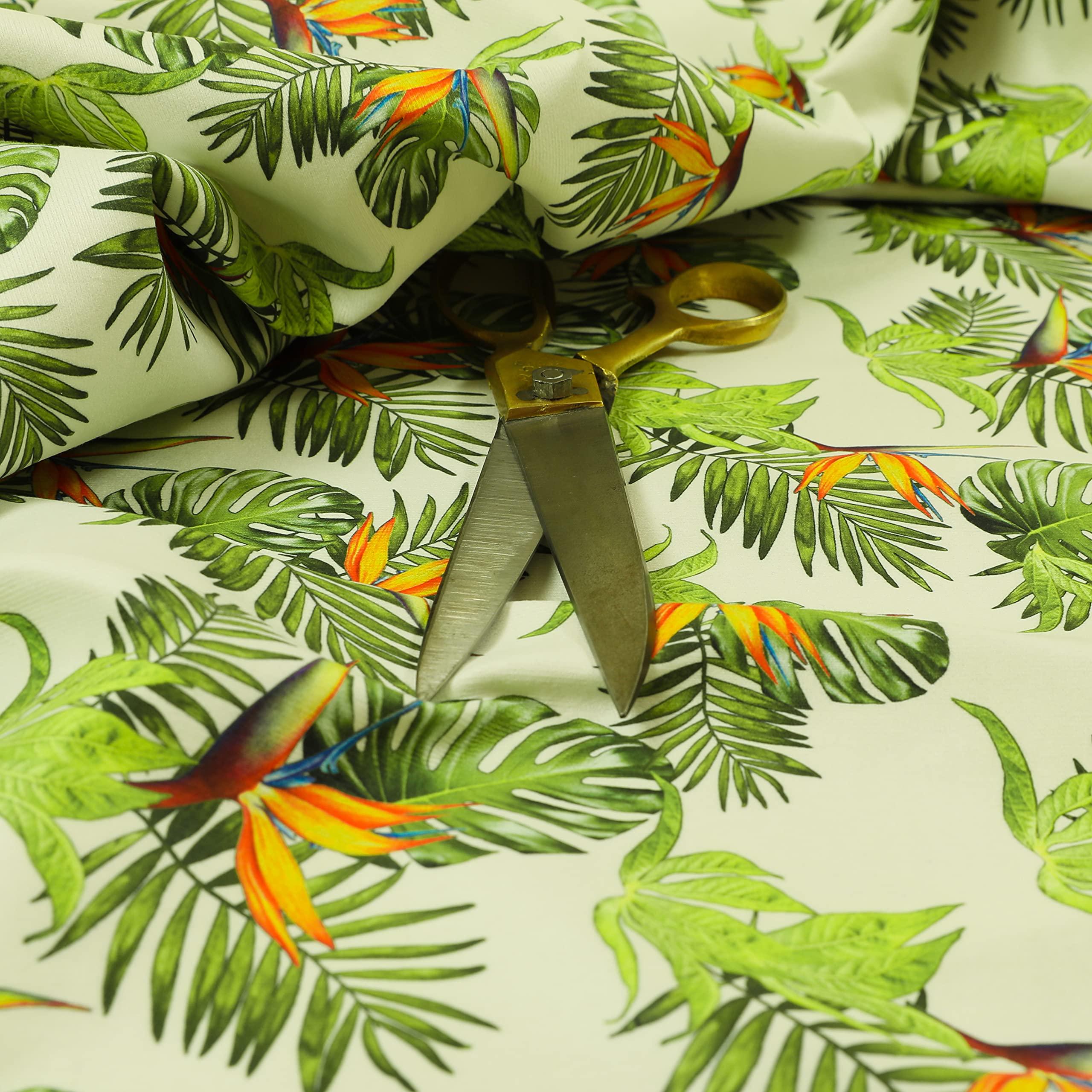 Redbrick Mill Fabrics Flame Retardant White Green Jungle All Floral Pattern Printed Velour Velvet Upholstery Fabrics (Per Metre) โ image 1