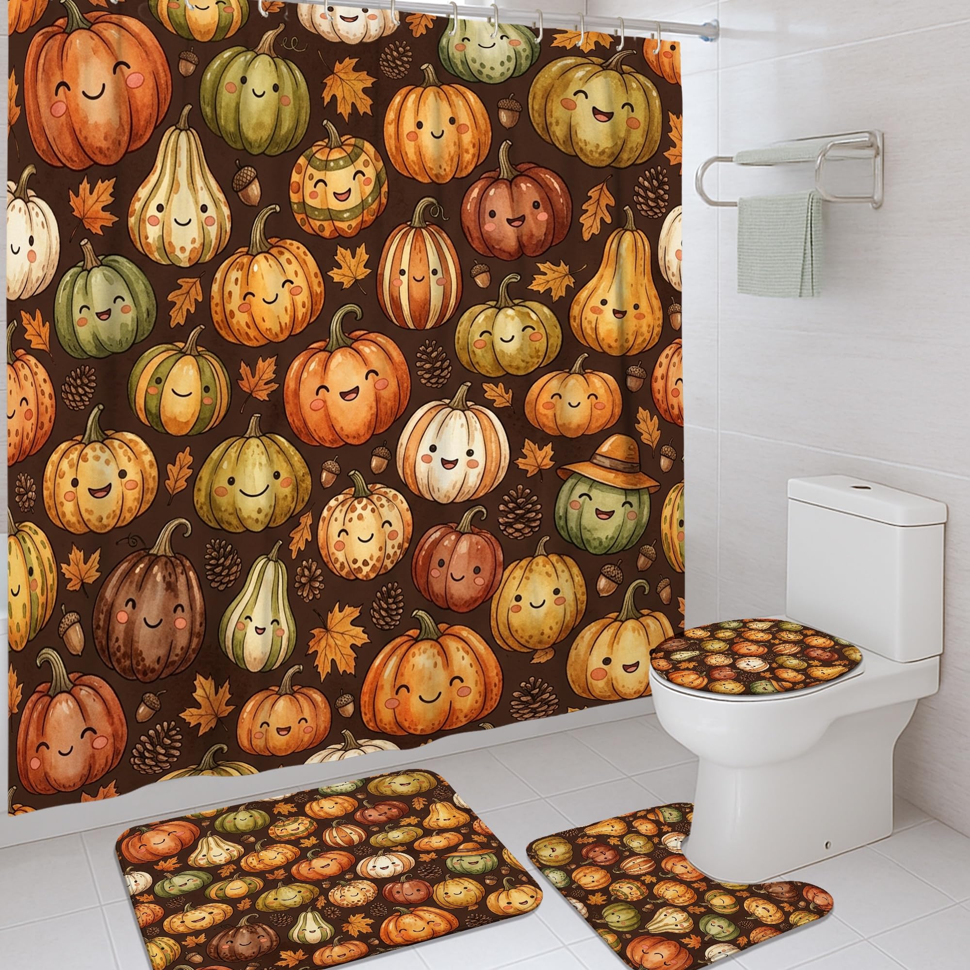 Rideau de douche citrouilles pour sublimer votre salle de bain d'amis cet automne
