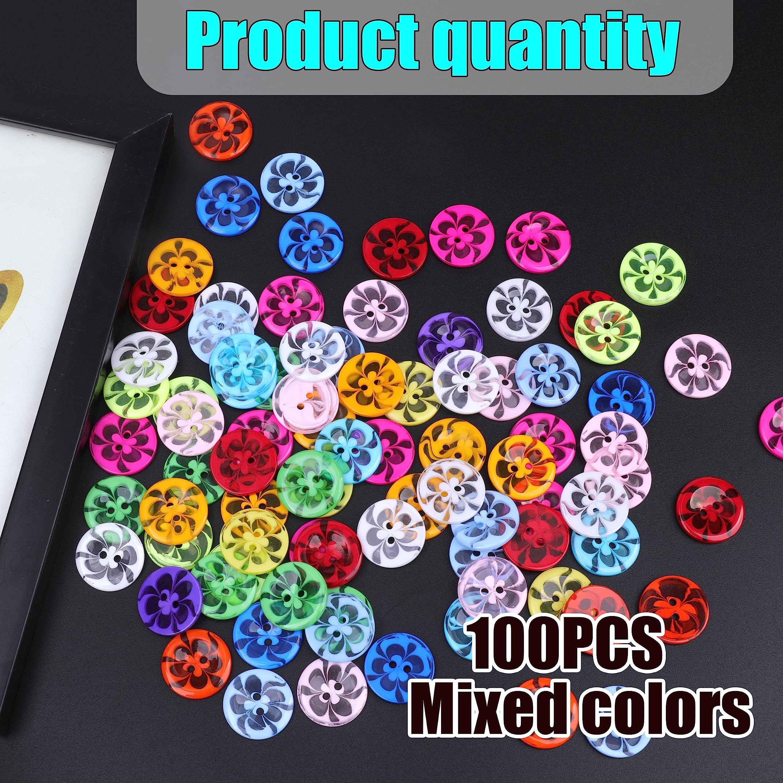 YAKA100 Pcs 20mm Assorted Color Resin Button 2 Holes for Sewing Crafts Scrapbooking and DIY Craft 0.8inch