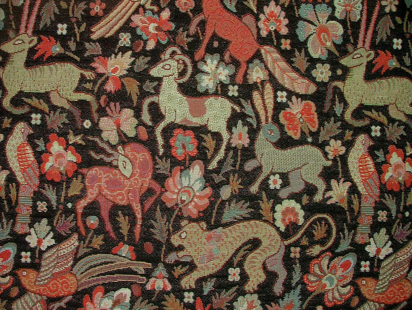 Pandoras Upholstery Black Tudor Forest Tapestry Vintage Fabric - Curtain Upholstery Cushions Table Runner (, A4 Sized Sample)
