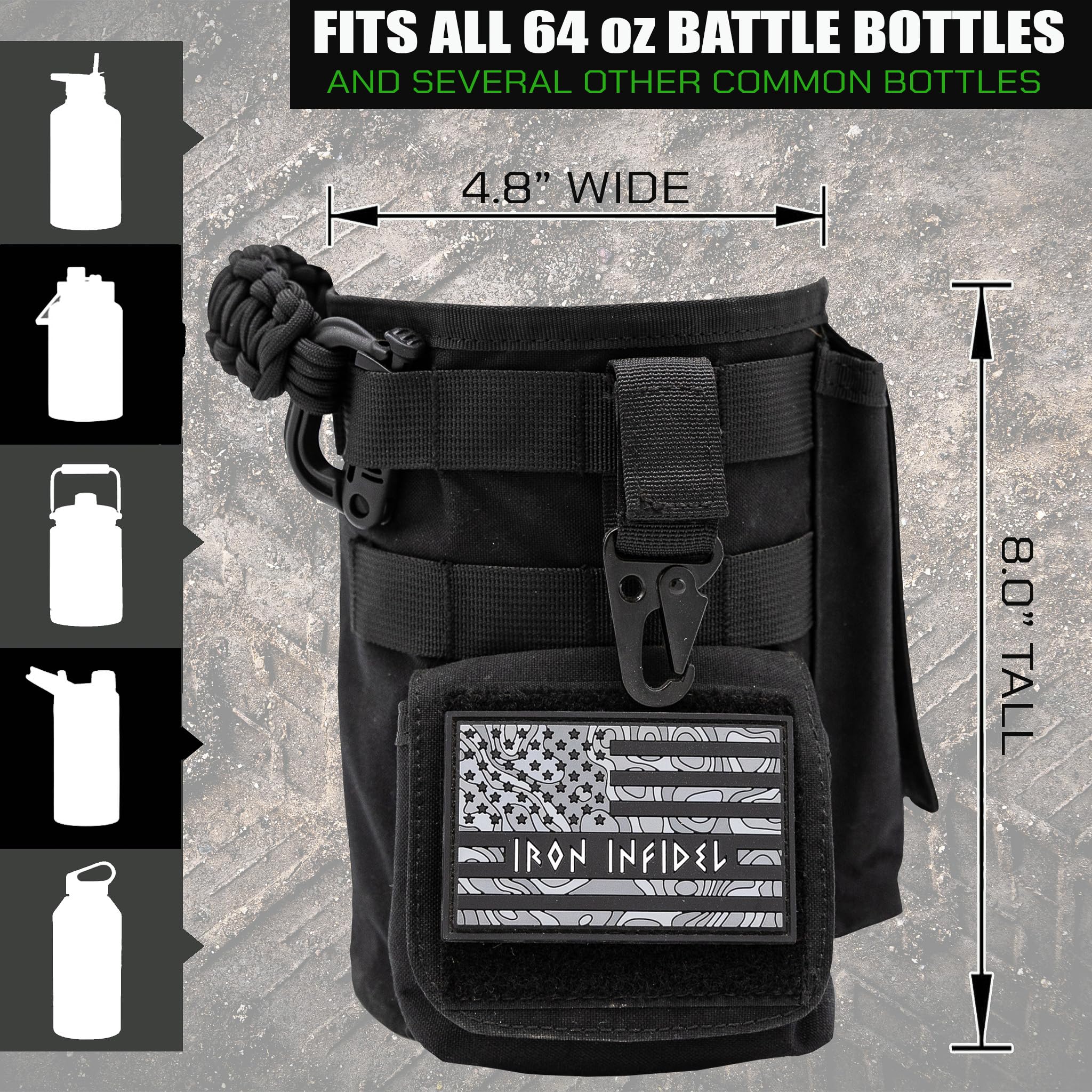 Battle Bottle Sleeve – nur 1,8 l Wasserflaschenhülle – passend für viele 2-Liter-Stahl-Wasserflaschenabdeckungen, robustes und vielseitiges Design mit Stauraum für Handy, Geldbörse und Schlüssel, Live