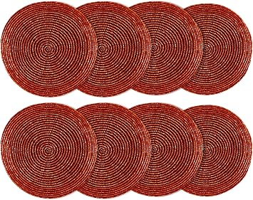 COTTON CRAFT Glitz Beaded Coasters - Set of 8 Handmade Bar Drink Tabletop Protection Coasters - Halloween Harvest Autumn Fall Thanksgiving Holiday Christmas Xmas Party - 4 inches Round - Rust