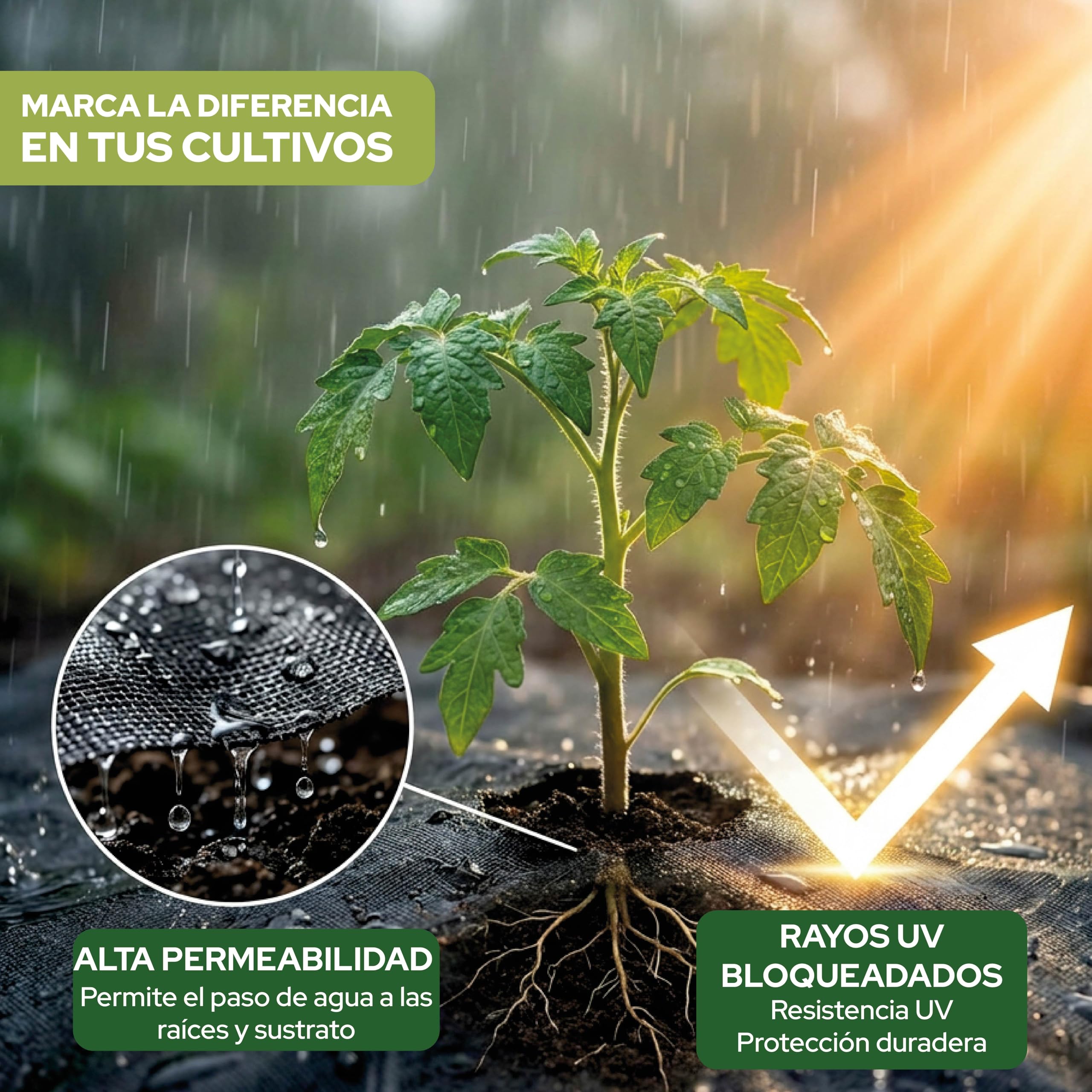 Control Garden Malla Antihierbas 2 x 50m Grosor 105gr | Malla Anti Malas Hierbas y Maleza para Jardín, Huerto, Cesped | Lona Antigerminante Transpirable, Permeable y Resistente