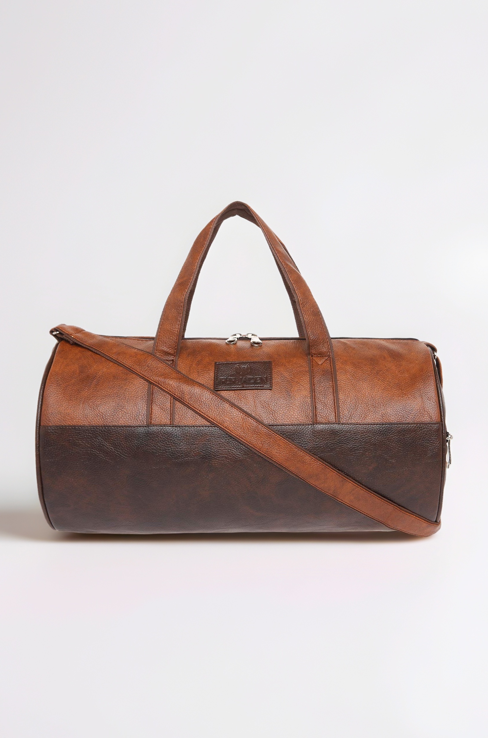 Tan Leatherette Gym Bag for Men Women Boys Girls Travel Duffle Weekender Bag 23L