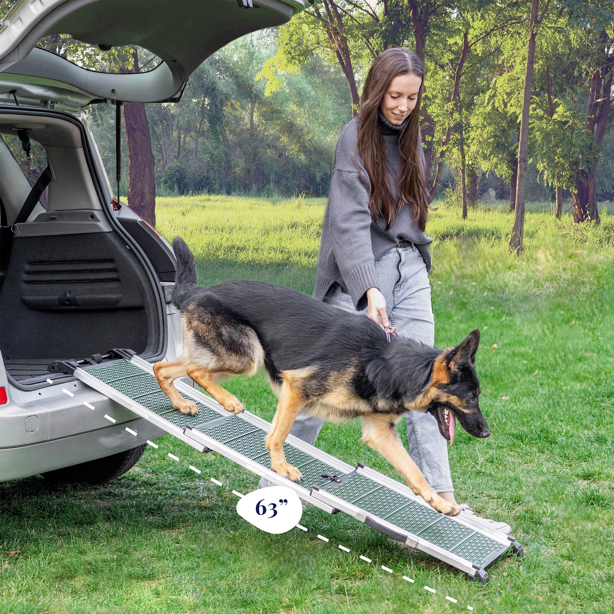 Samochodowa rampa dla psów składana – stabilna i antypoślizgowa drabina dla psów do samochodu i SUV-a, obciążenie do 90 kg, teleskopowa, aluminiowa rampa dla dużych psów, odblaskowe boki, schody dla
