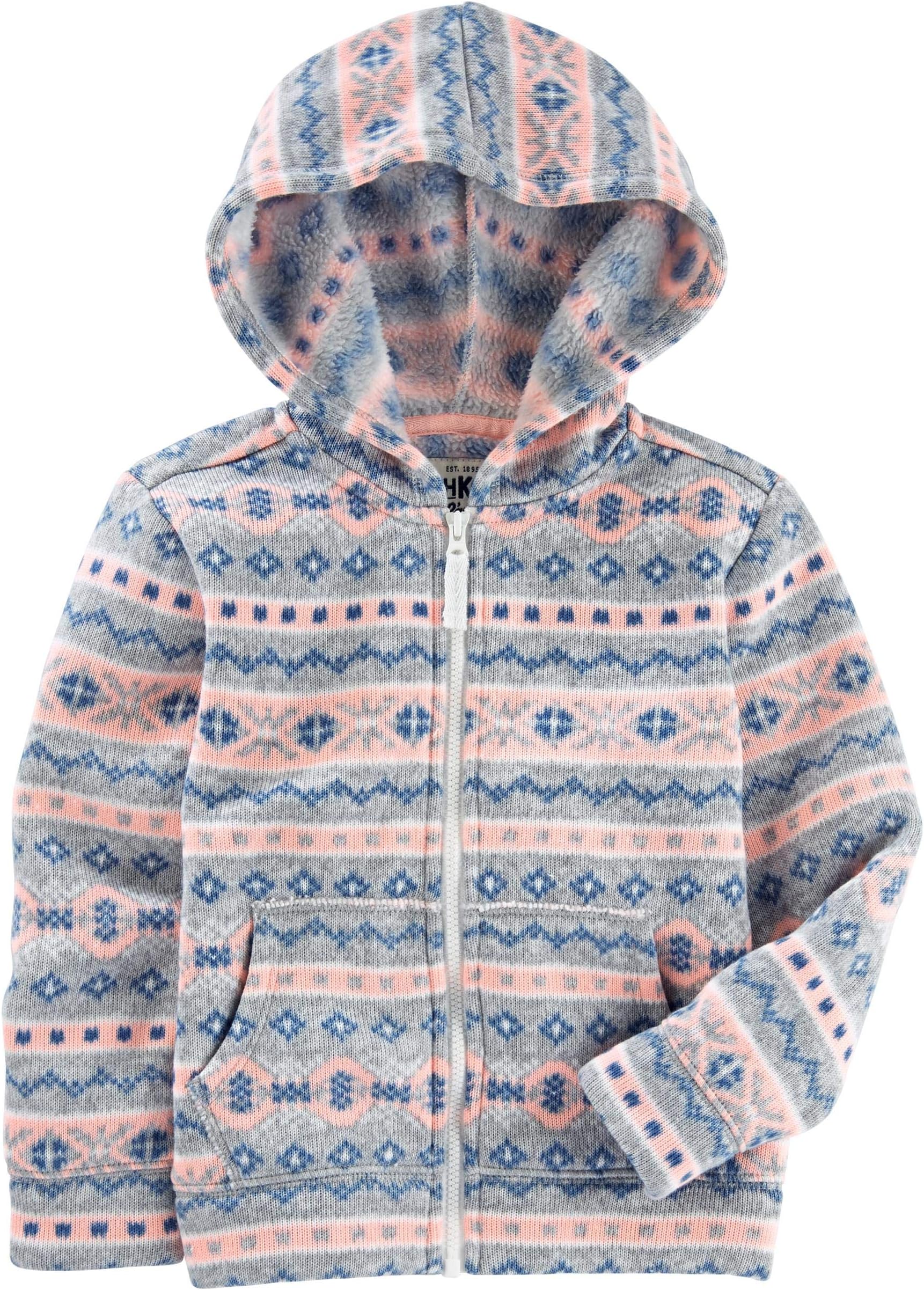 OshKosh B'gosh Cute Fair Isle Fleece Hoodie Jacket For Baby Girl With Kanga Pocket