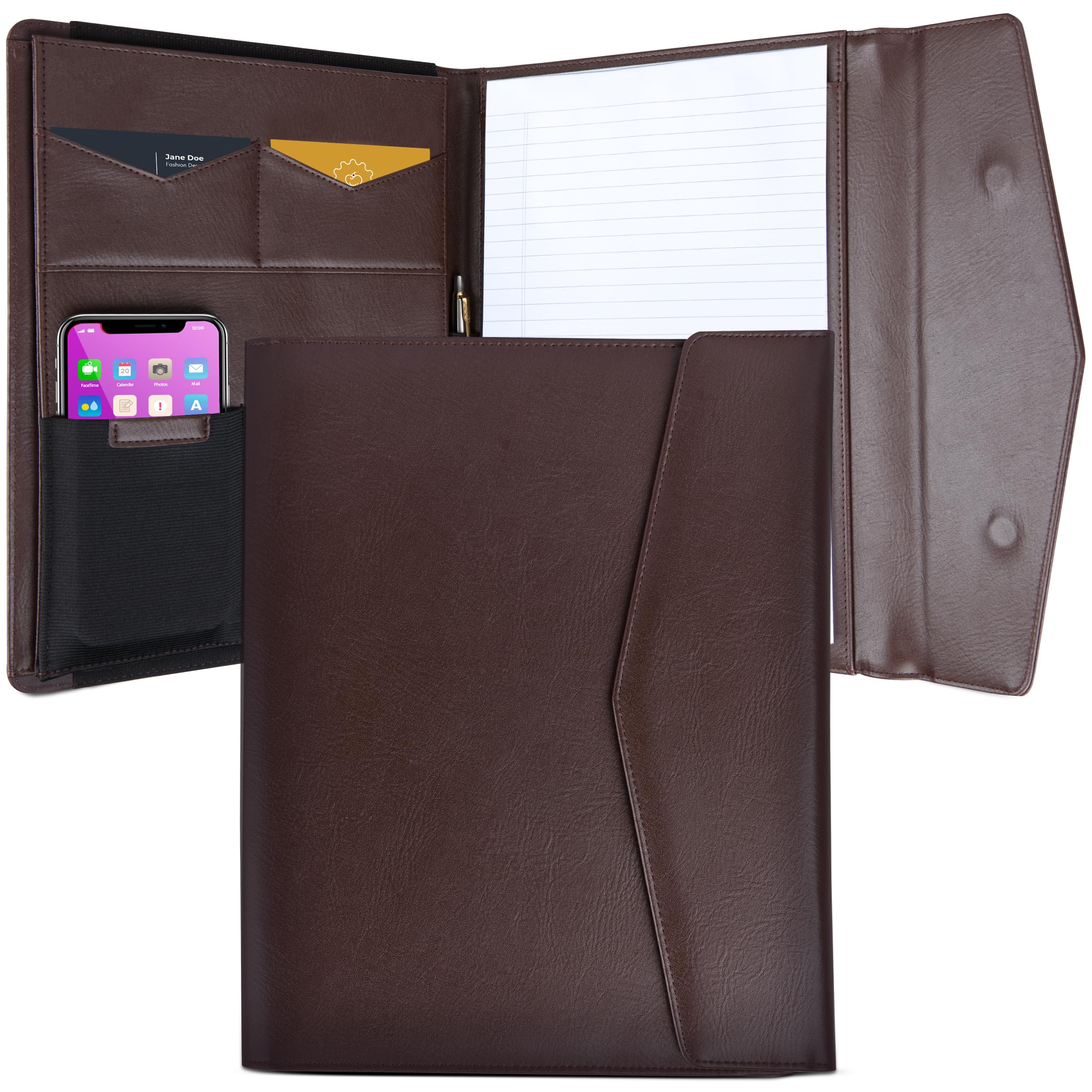 STLYIO Padfolio à trois volets Fermeture magnétique Compartiment extensible pour tablette, documents, poches élastiques pour téléphone, gadgets, passeport, documents de voyage, bloc-notes format