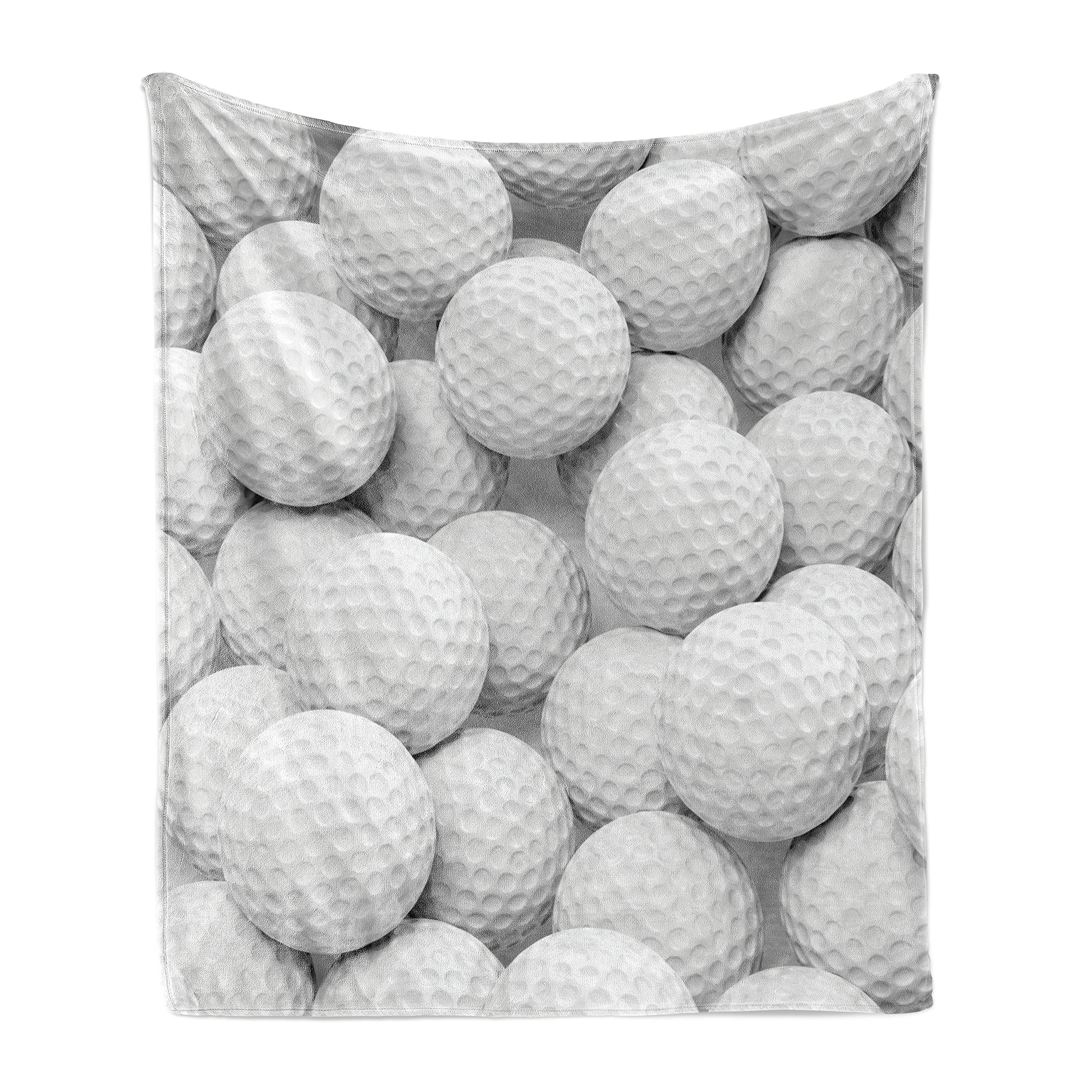 Lunarable Sports Throw Blanket, Pile of Realistic Golf Balls Together Closeup Picture Challenge Entertainment Joyful, Flannel Fleece Accent Piece Soft