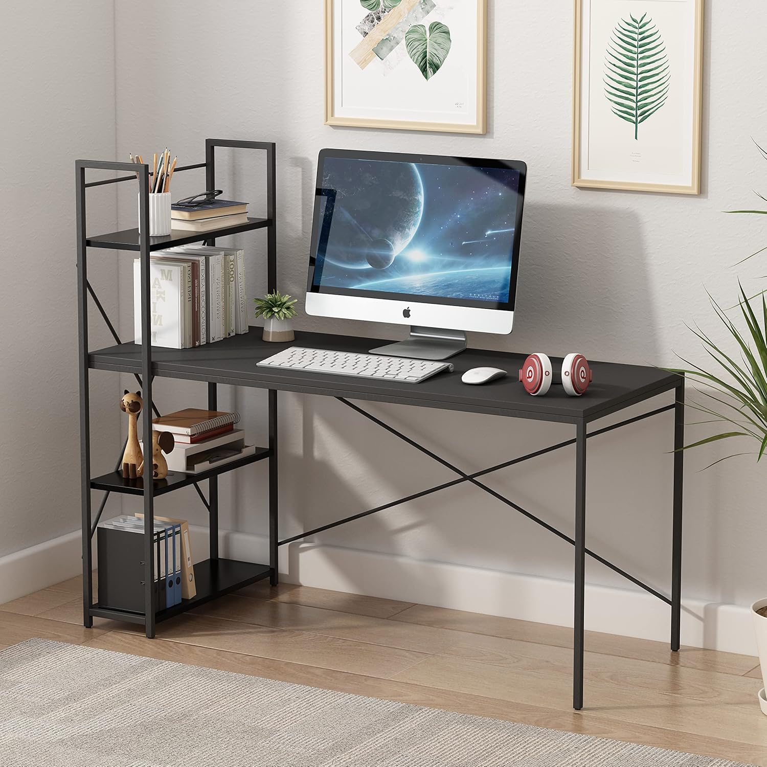 Bonzy Home Computer Desk with 4 Tiers Shelf, 48" Home