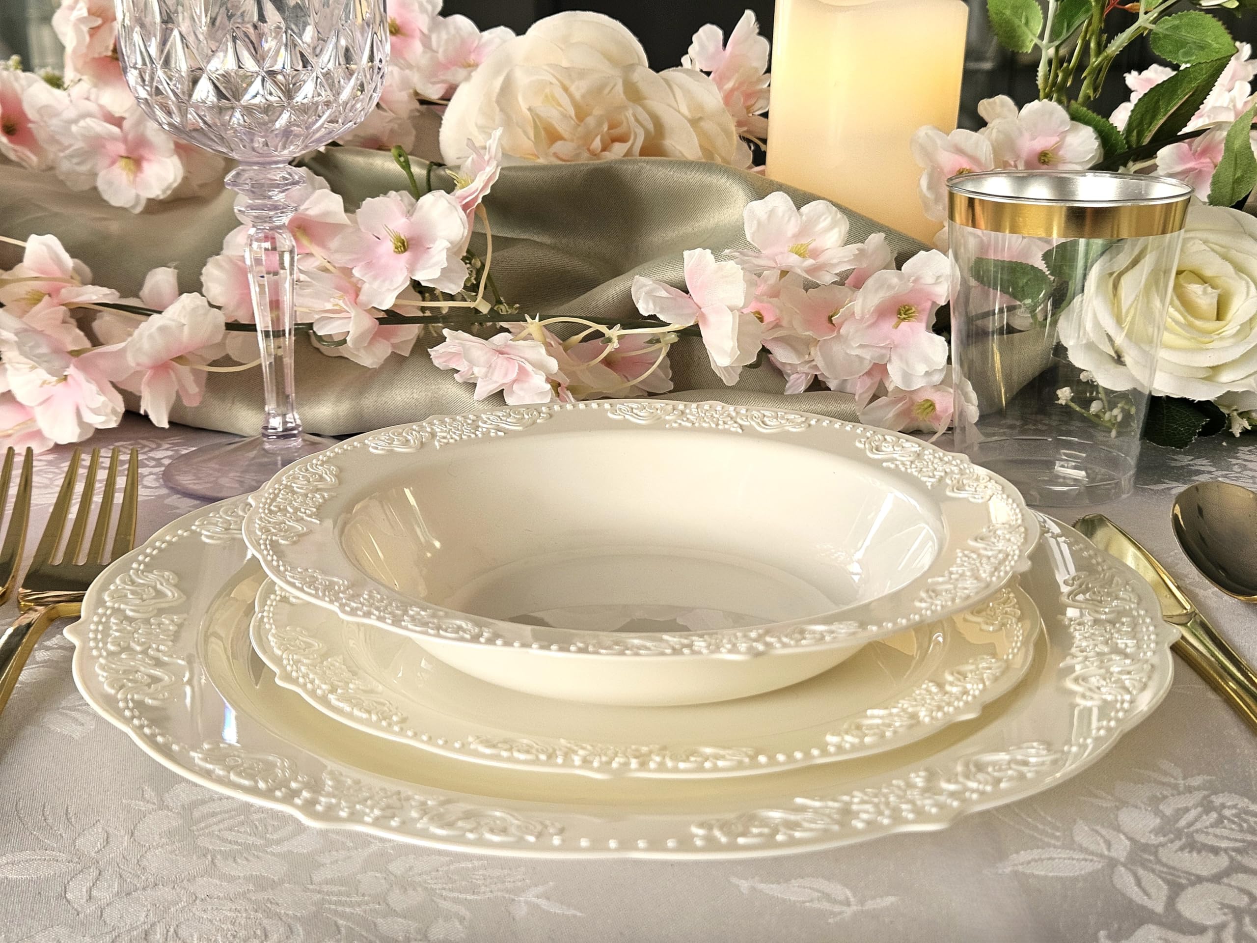 50 Ivory Disposable Plates - Elegant Party Set -7 50 Ivory Disposable Plates - Elegant Party Set -7