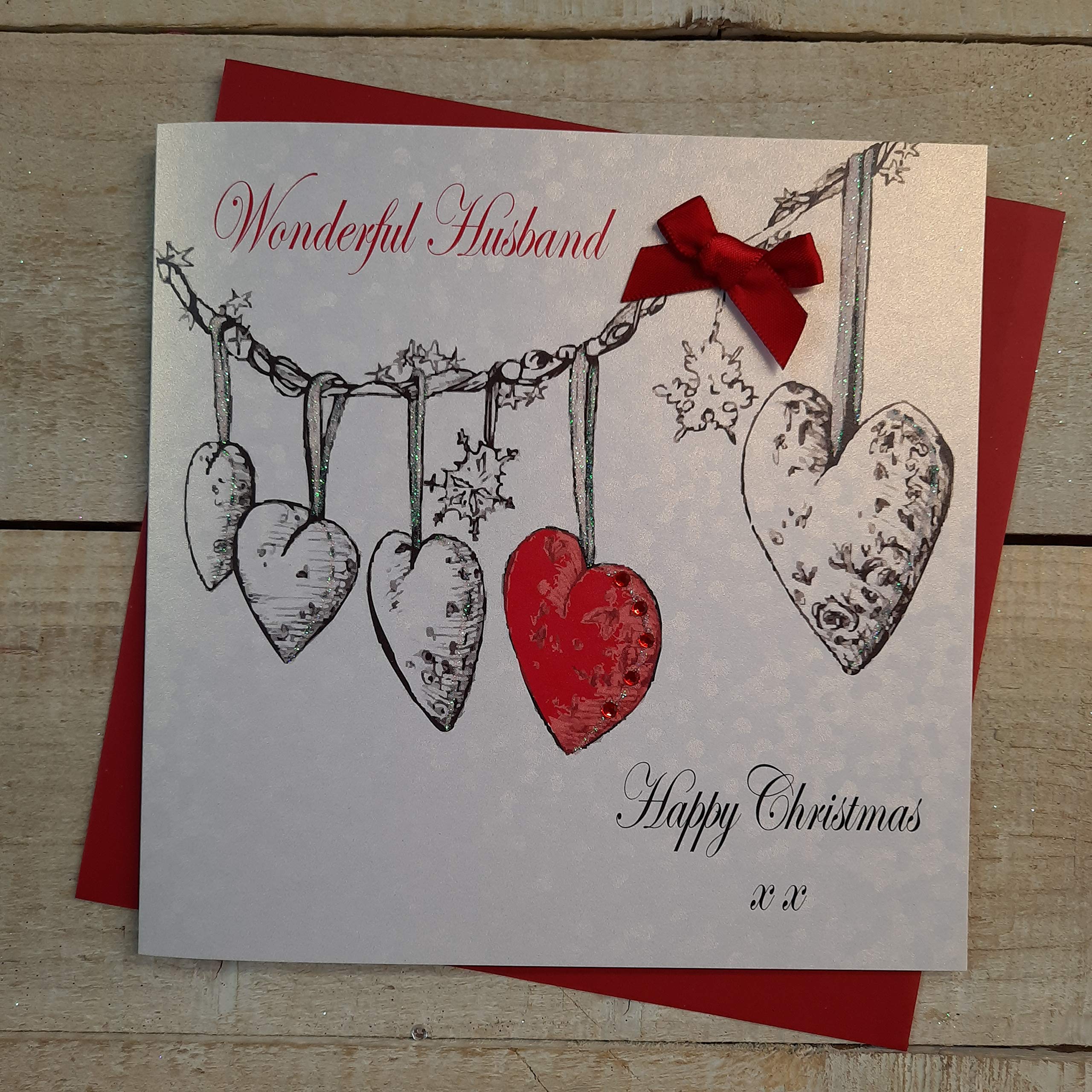 WHITE COTTON CARDS "Wonderful Husband Happy Christmas Handmade Card