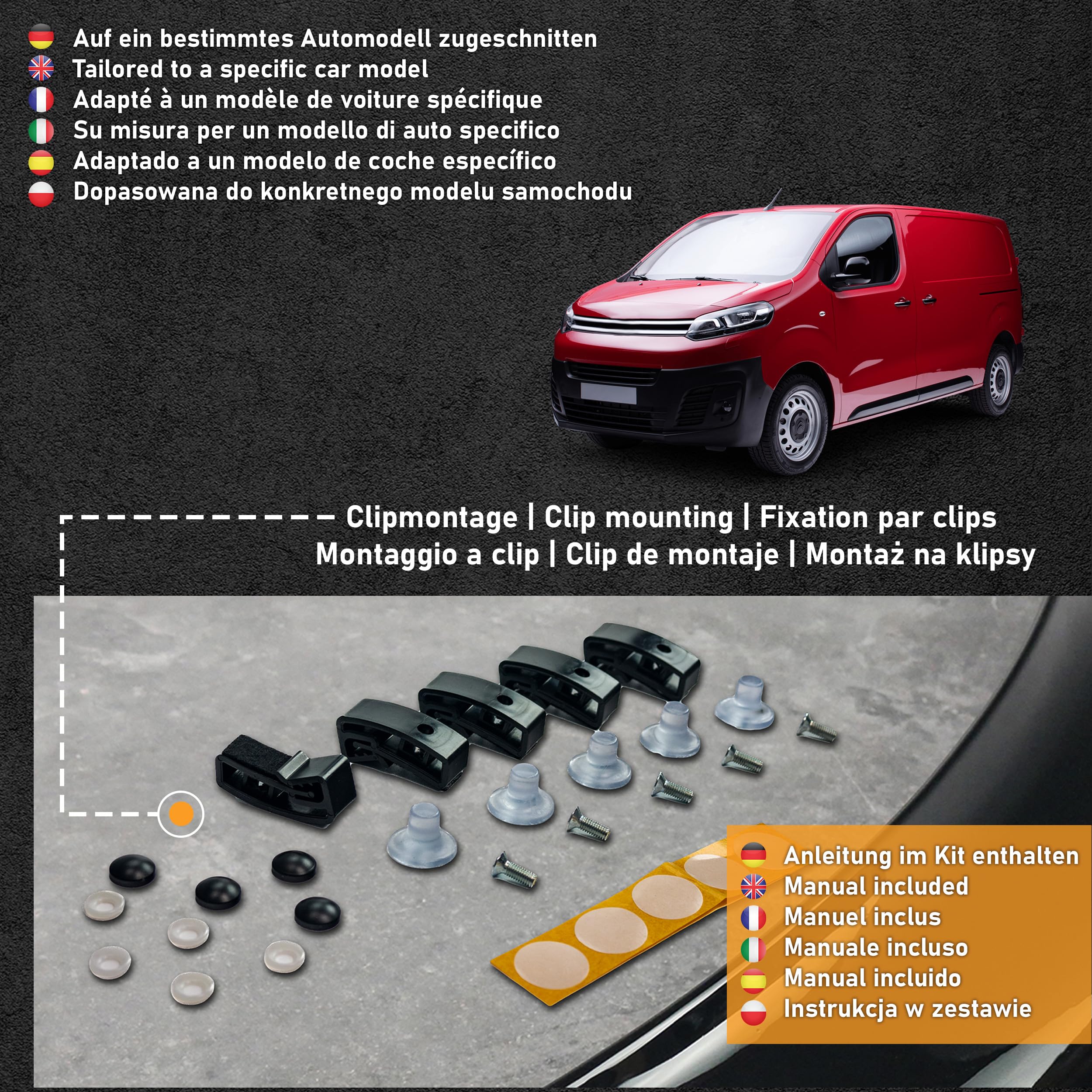 CHROMEMASTER | Protection Contre les Gravillons ; Protège-capot Compatible avec Citroën Jumpy/Dispatch à partir de 2017 | ABS Noir | Le Déflecteur de Capot Protège Contre les Projections de Graviers