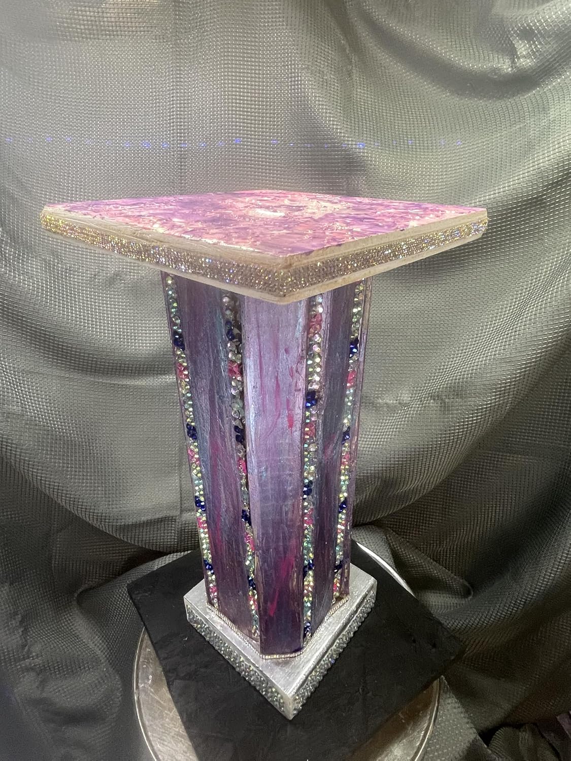 Handmade Decorative Pedestal Stand, Purple with Rhinestone Embellishment