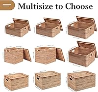 Vista 7 de FIYAMMY Rattan Basket With Lid, Large Lidded Basket For Storage(15.7" L×11.8"W×6.7"H)